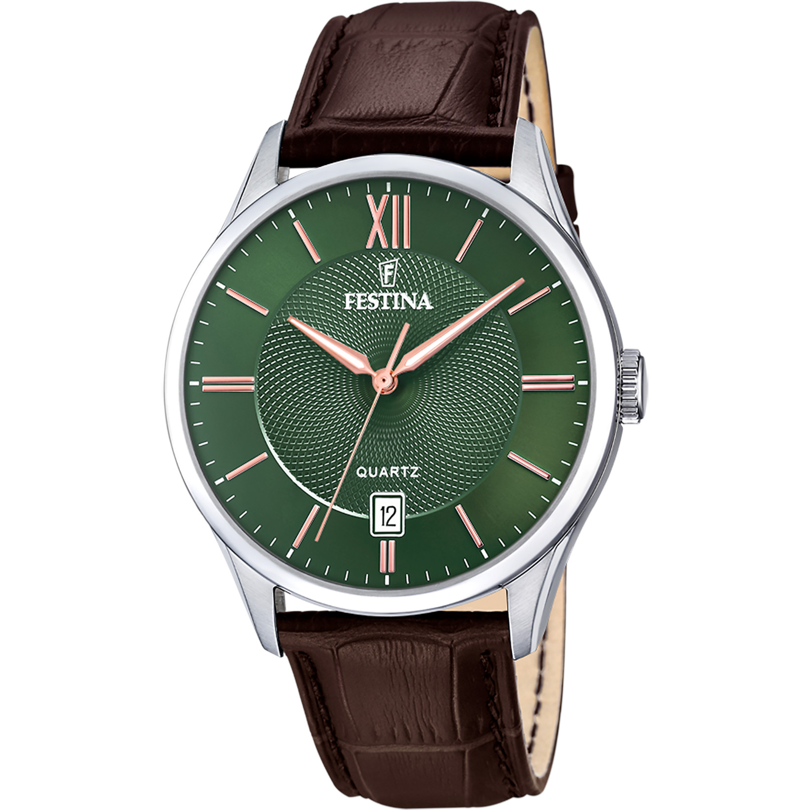 Festina Herrenuhr F20426-8 Grün Lederband Braun 43 mm