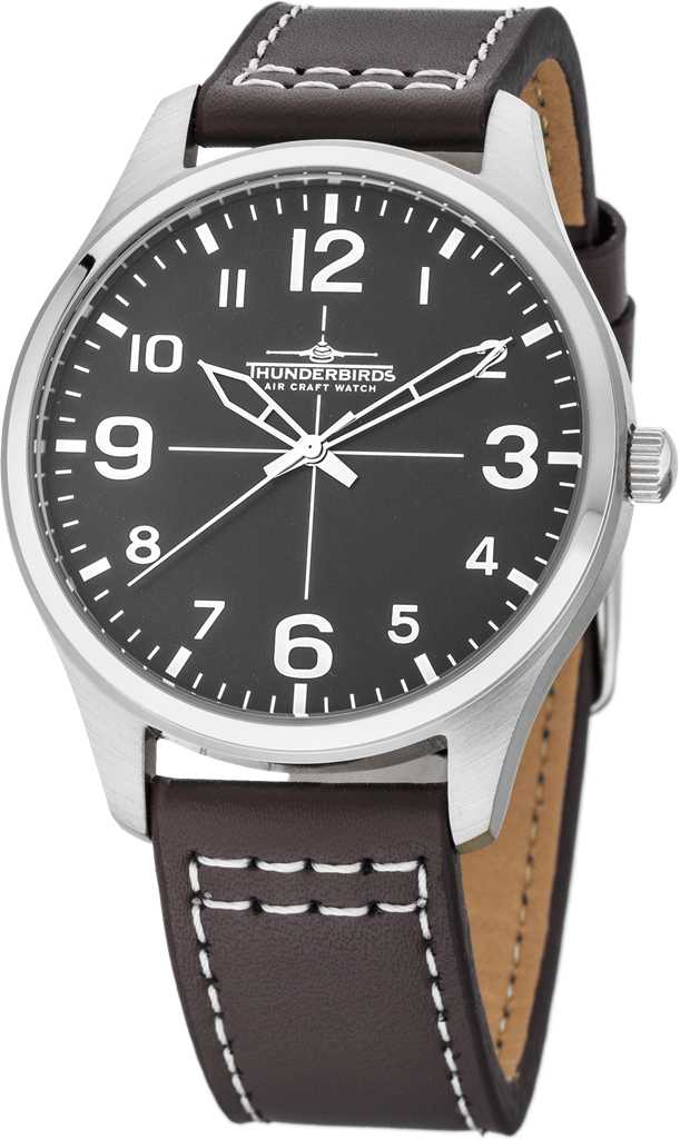 Thunderbirds Herrenuhr TB5000-17 grau-weiss Lederband 40 mm