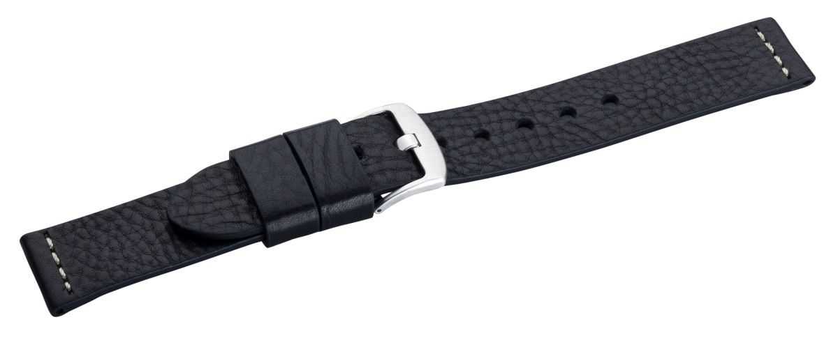 Eichmüller XXL Lederband Uhrenarmband 20,22 oder 24 mm schwarz weich genarbt Dornschliesse Seitenansicht