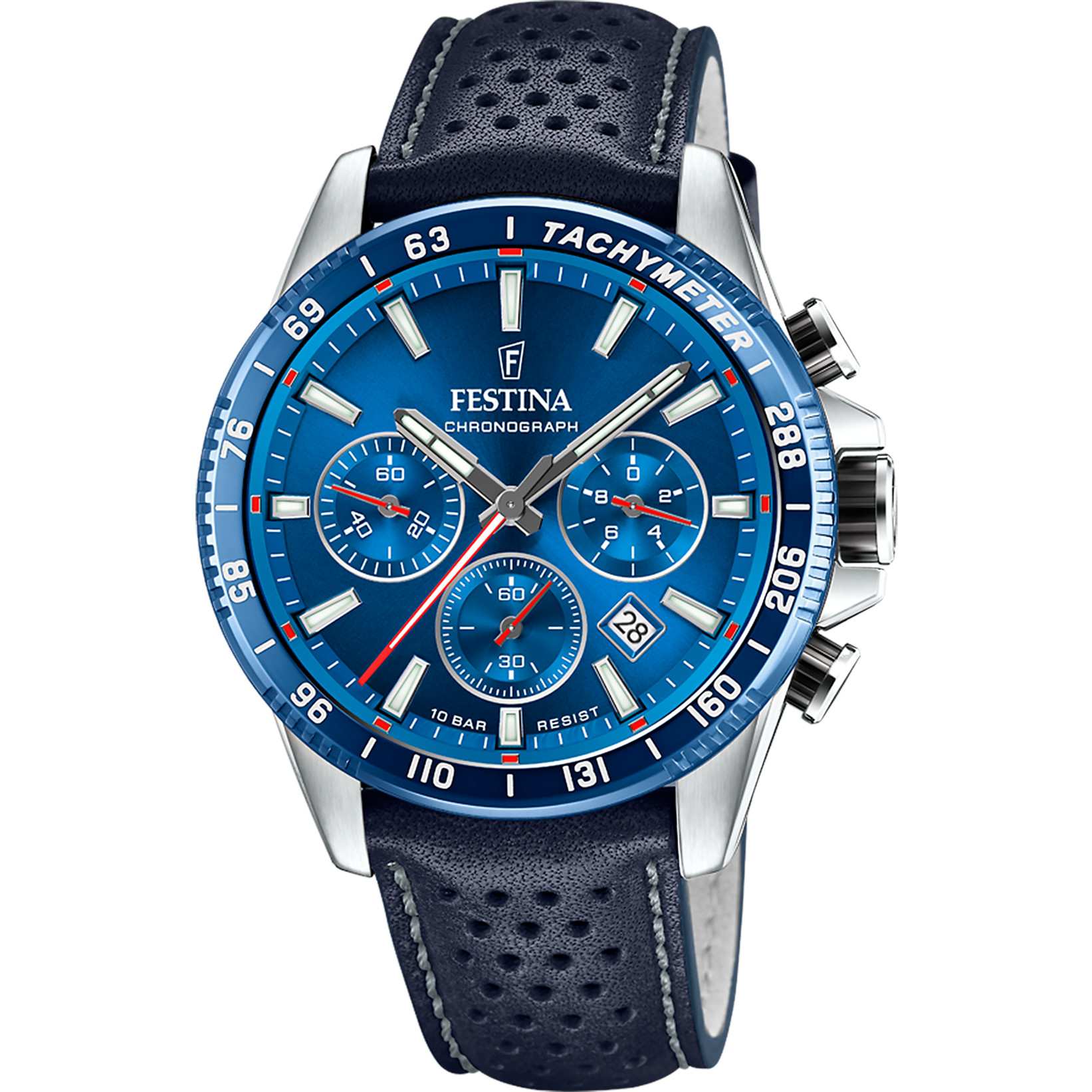 Festina Chronograph F20561-3 Blau Lederband 45 mm