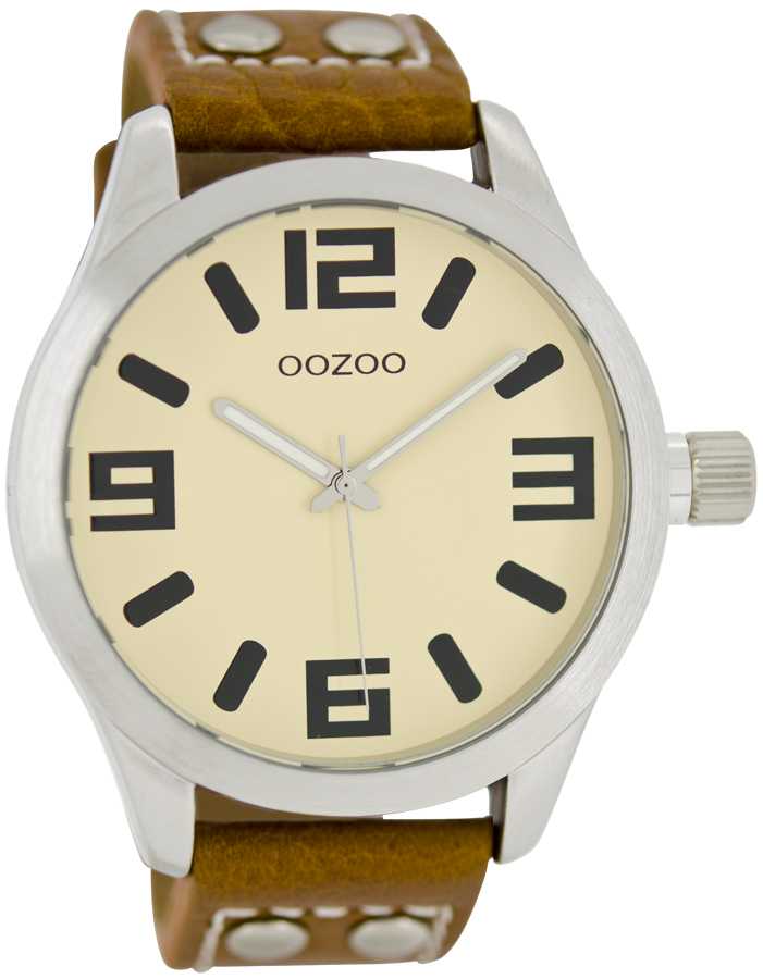 c1052 Oozoo Basic Line Armbanduhr C1052 creme-cognac Lederband mit Nieten 47 mm
