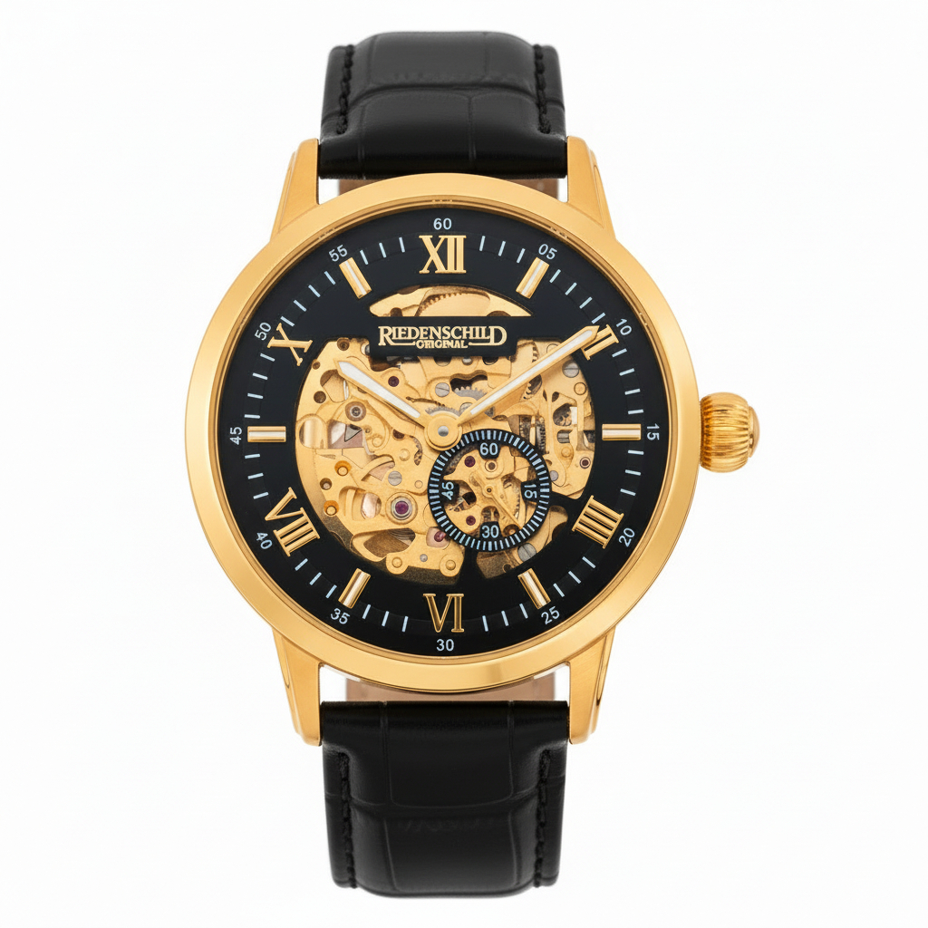 Riedenschild RS7600-04 Skelett Automatikuhr Lederband Schwarz 42 mm