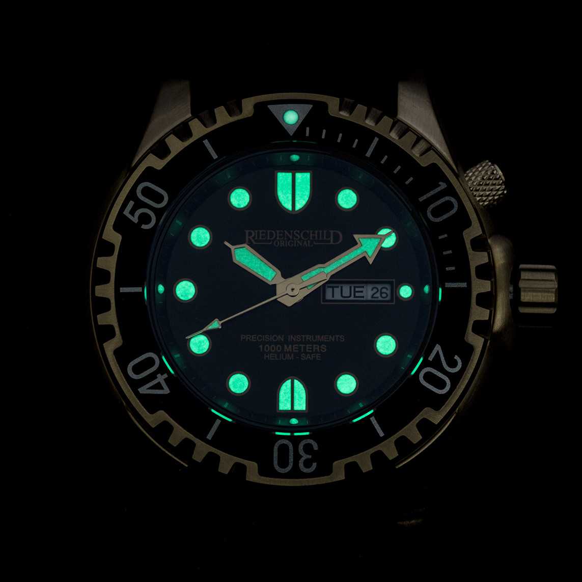 Riedenschild RS8000-13 Taucheruhr IP-vergoldet 100ATM Silikon-/Edelstahlband 46 mm nachleuchtend