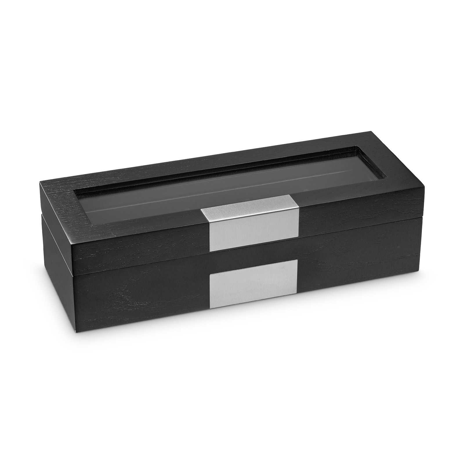 MUHR_0238_a Hermann Jäckle Horb Uhrenbox für 5 Uhren Eichedekor schwarz geschlossen