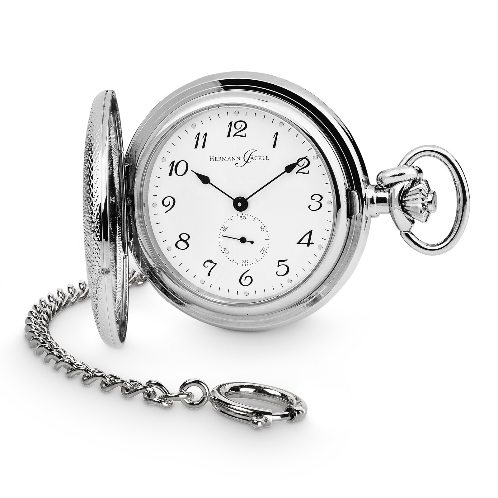 Hermann Jäckle Freiburg Quarz Taschenuhr Kette Reiseetui 48 mm