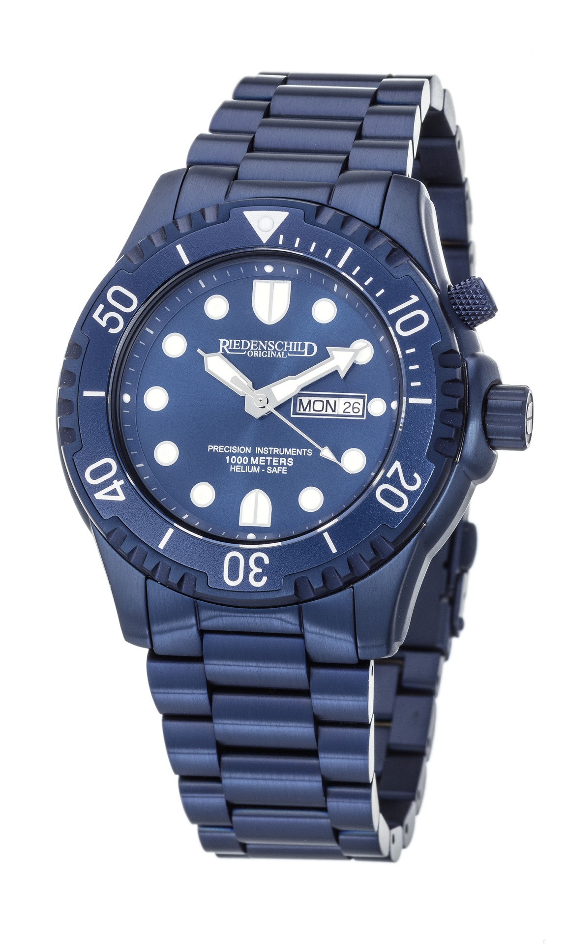 Riedenschild RS8000-11 Taucheruhr Blau 100ATM Silikon-/Edelstahlband 46 mm