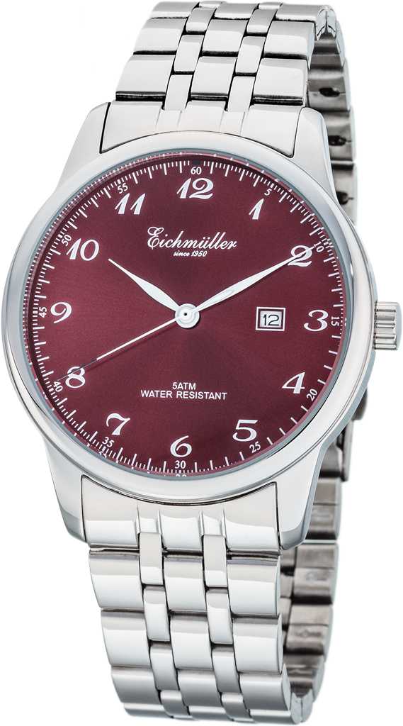 Eichmüller Herrenuhr RE1067 Edelstahl silberfarben-rot Metallband 42 mm