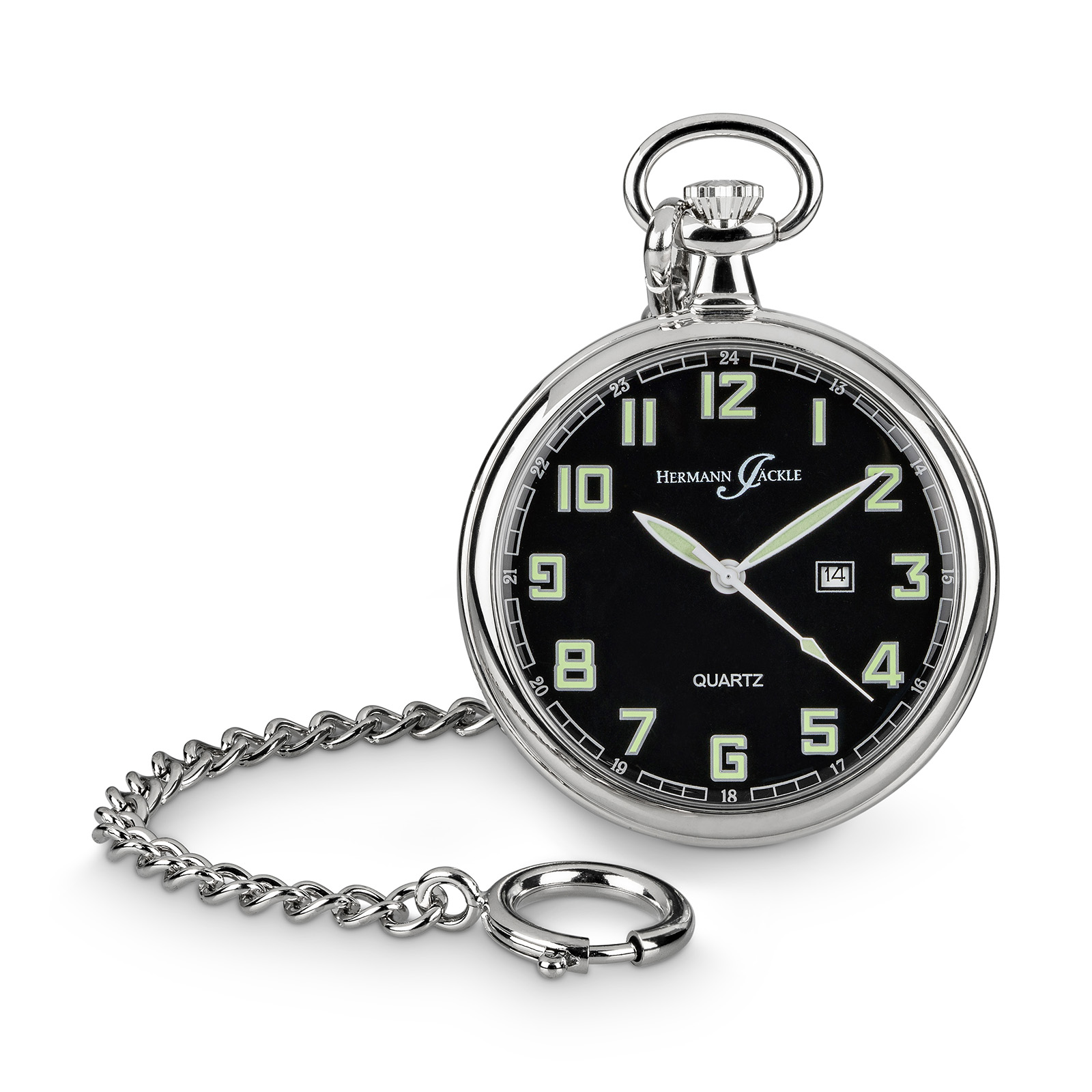 Hermann Jäckle Konstanz Quarz Taschenuhr Mineralglas Kette Reiseetui 47 mm