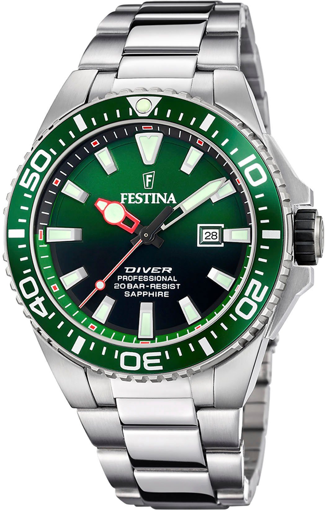 Festina Taucheruhr F20663-2 Grün Edelstahlband 45,7 mm