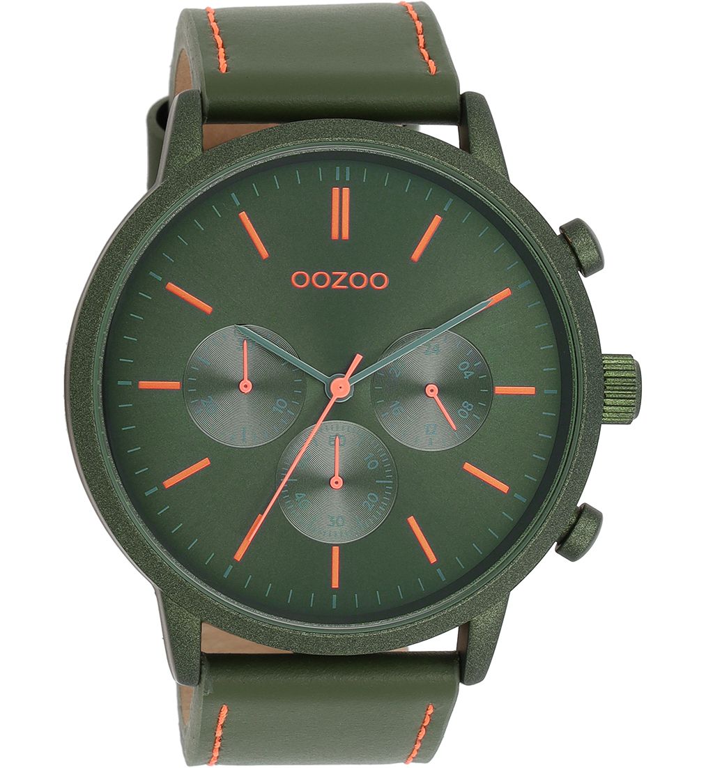Oozoo XXL Herrenuhr Chronolook C11206 Grün Lederband 50 mm