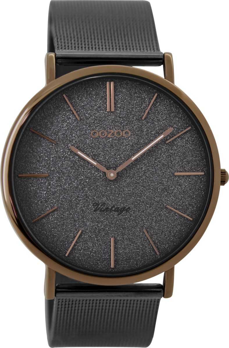 C8861 Oozoo Vintage Damenuhr C8861 Glitzer-Zifferblatt Gunmetal Milanaiseband 40 mm