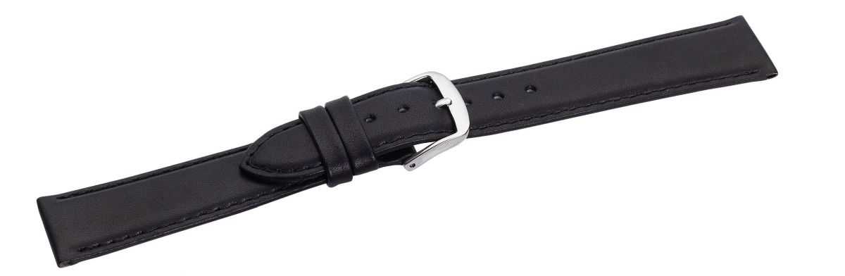 Eichmüller Lederband Uhrenarmband 12, 14, 16, 18 oder 20 mm glatt schwarz weich Dornschliesse Seitenansicht