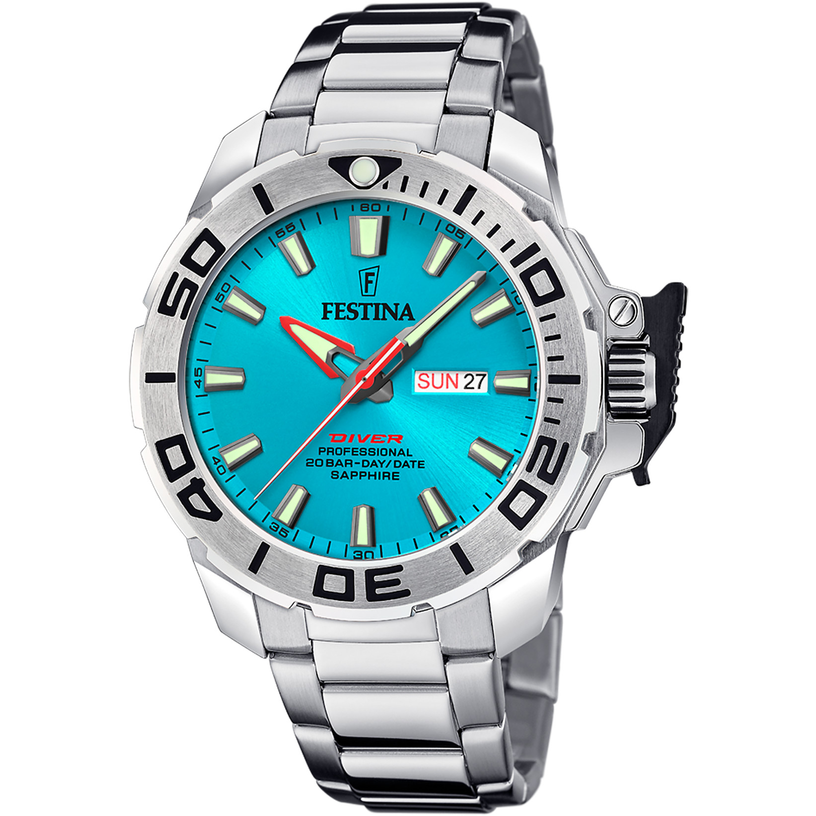 Festina Taucheruhr F20665-6 Türkisblau Edelstahl- & Silikonband 46,3 mm