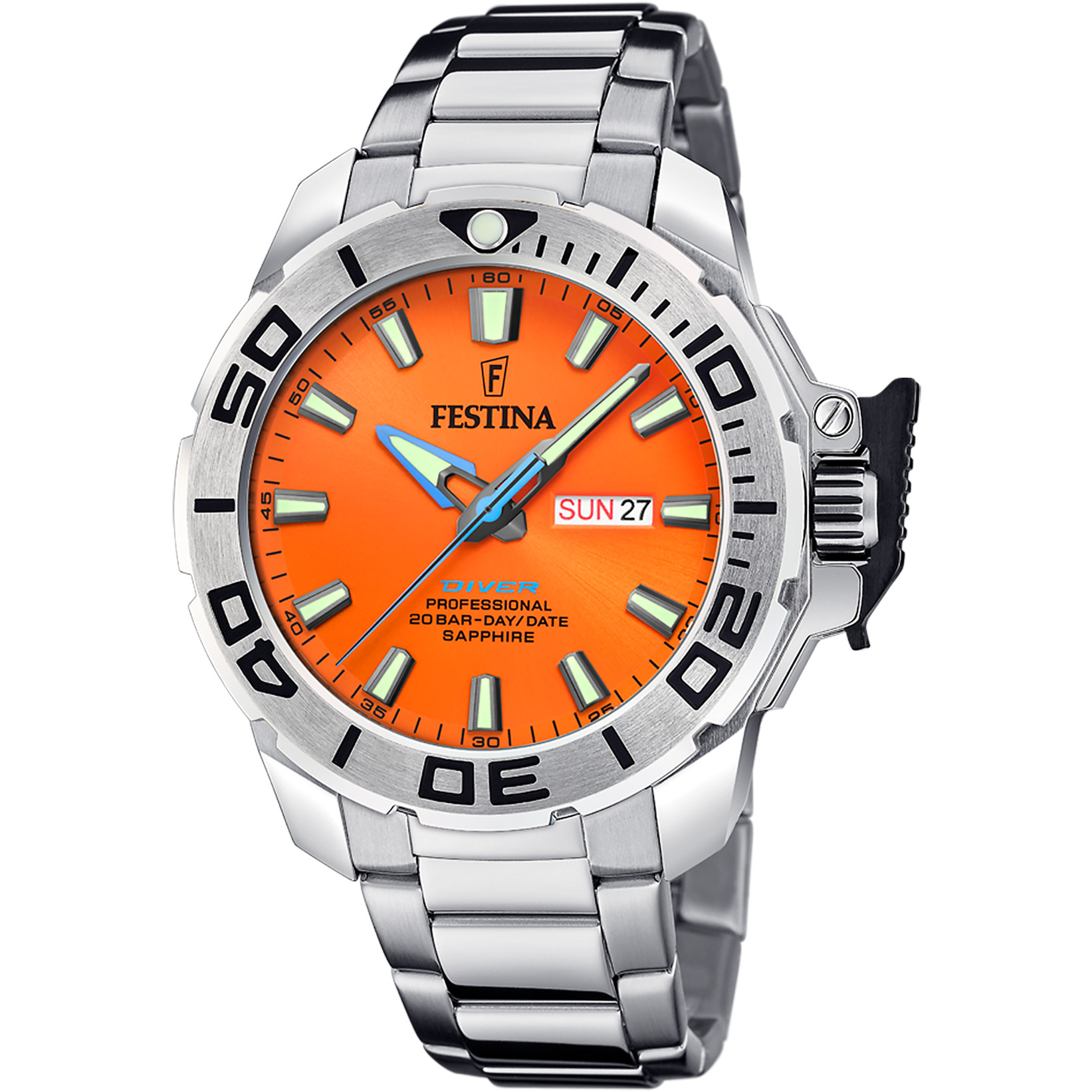 Festina Taucheruhr F20665-5 Orange Edelstahl- & Silikonband 46,3 mm