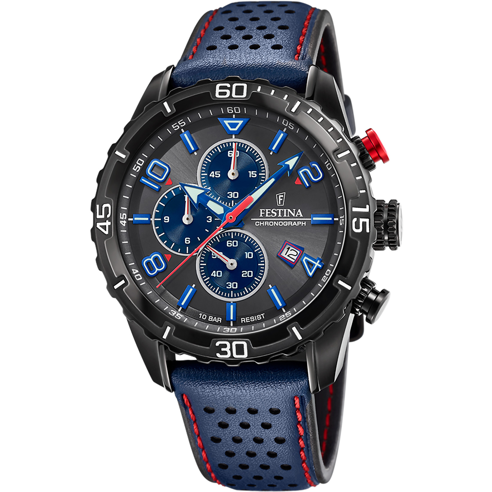 Festina Chronograph F20519-3 Blau Lederband 45 mm
