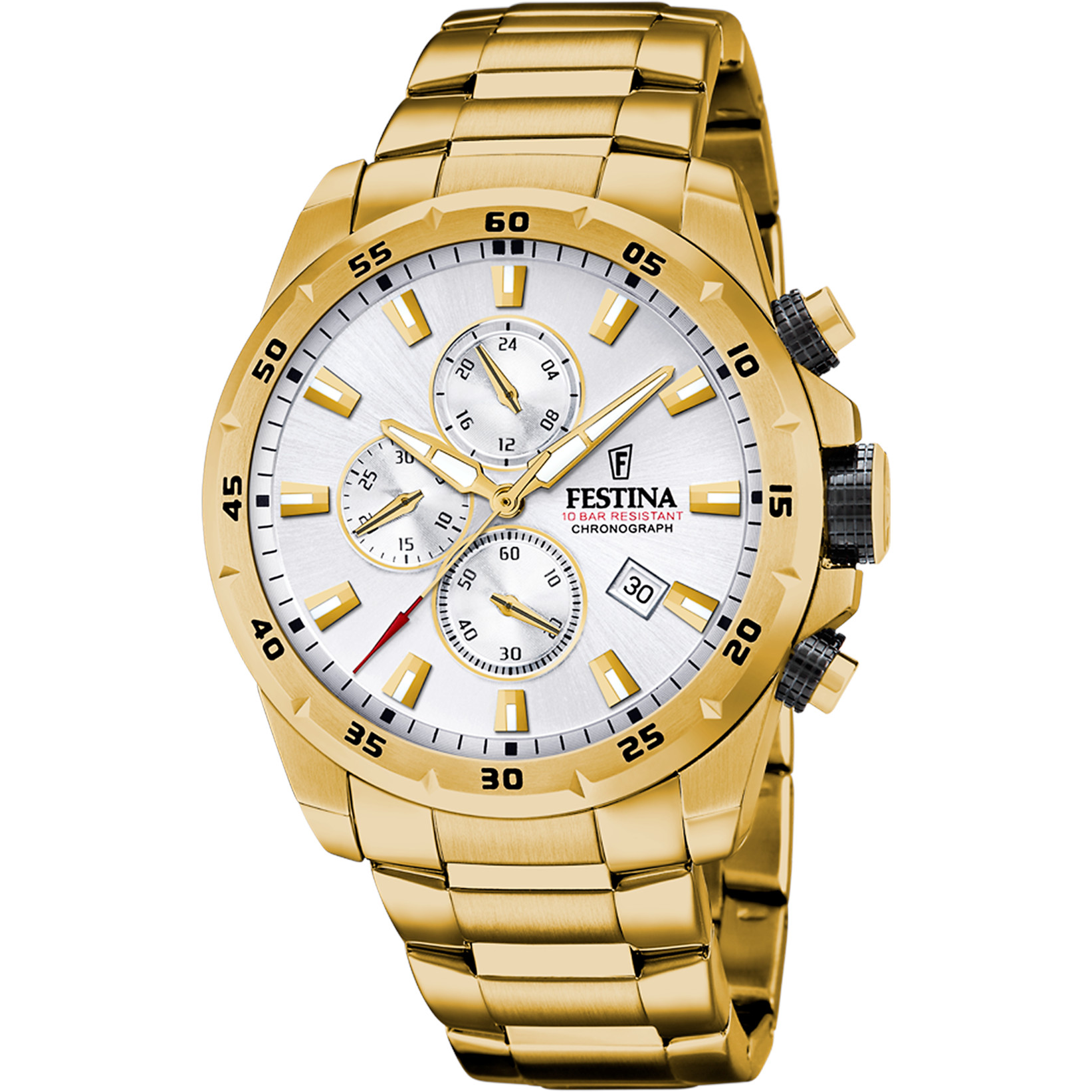 Festina Chronograph F20541-1 Vergoldet Silbern Edelstahlband 45 mm