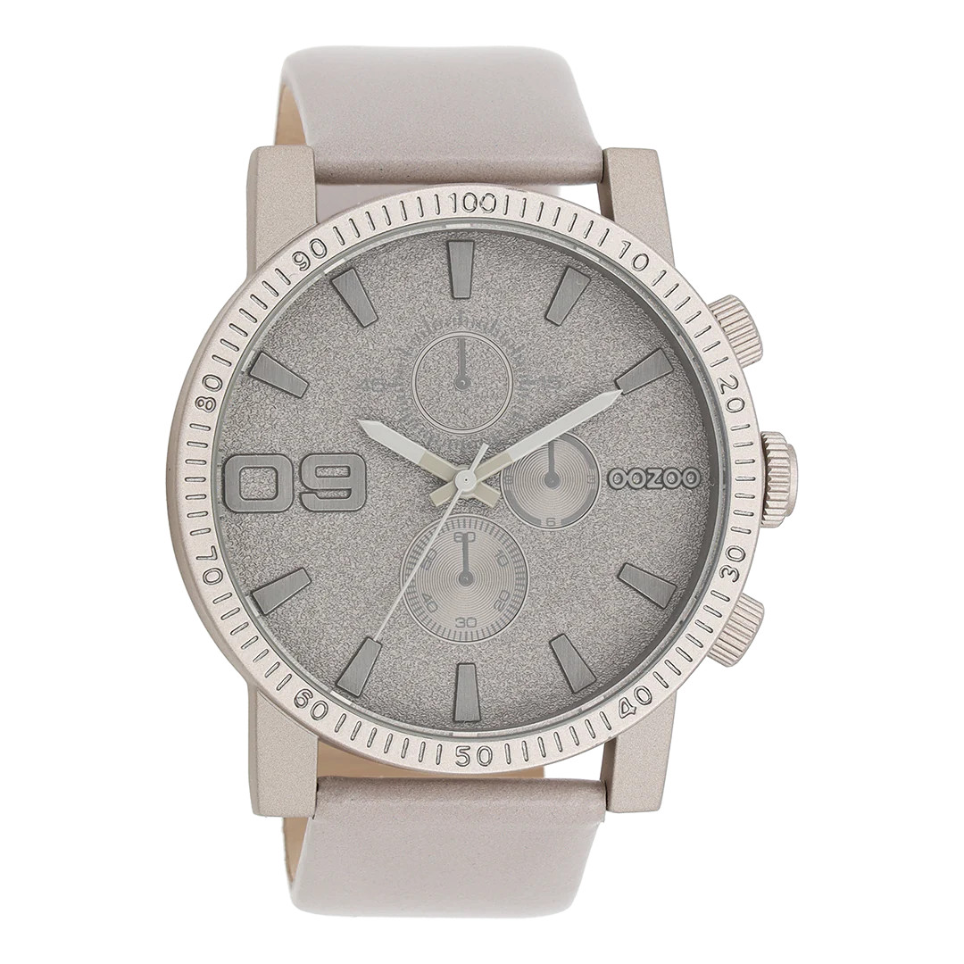 Oozoo XXL Herrenuhr C11311 Chronolook Taupe Lederband 48 mm