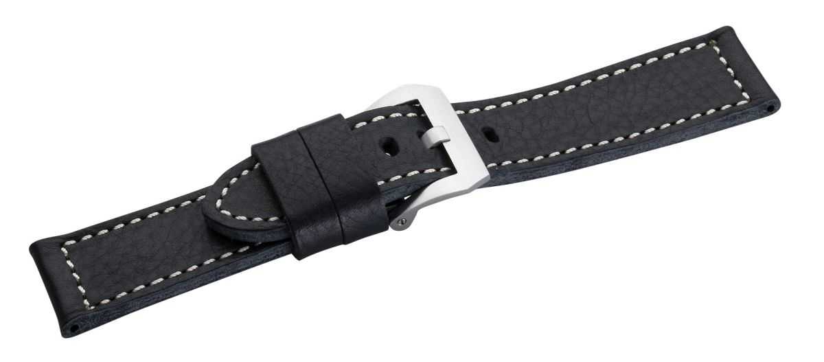 Eichmüller Lederband Uhrenarmband 22, 24 oder 26 mm schwarz weich Dornschliesse Seitenansicht