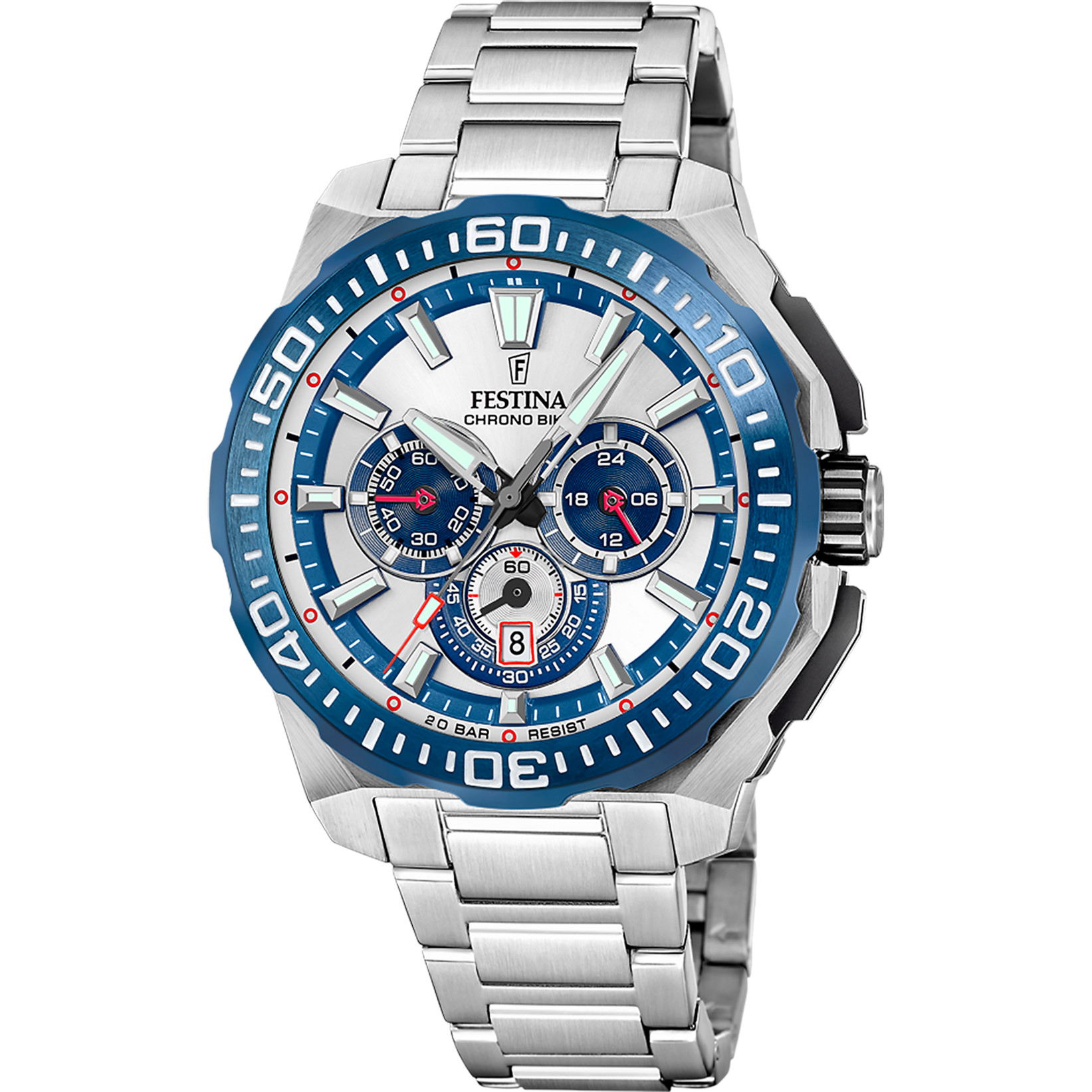 Festina Chrono Bike Chronograph F20724-1 Weiss/Blau Edelstahlband 45,5 mm