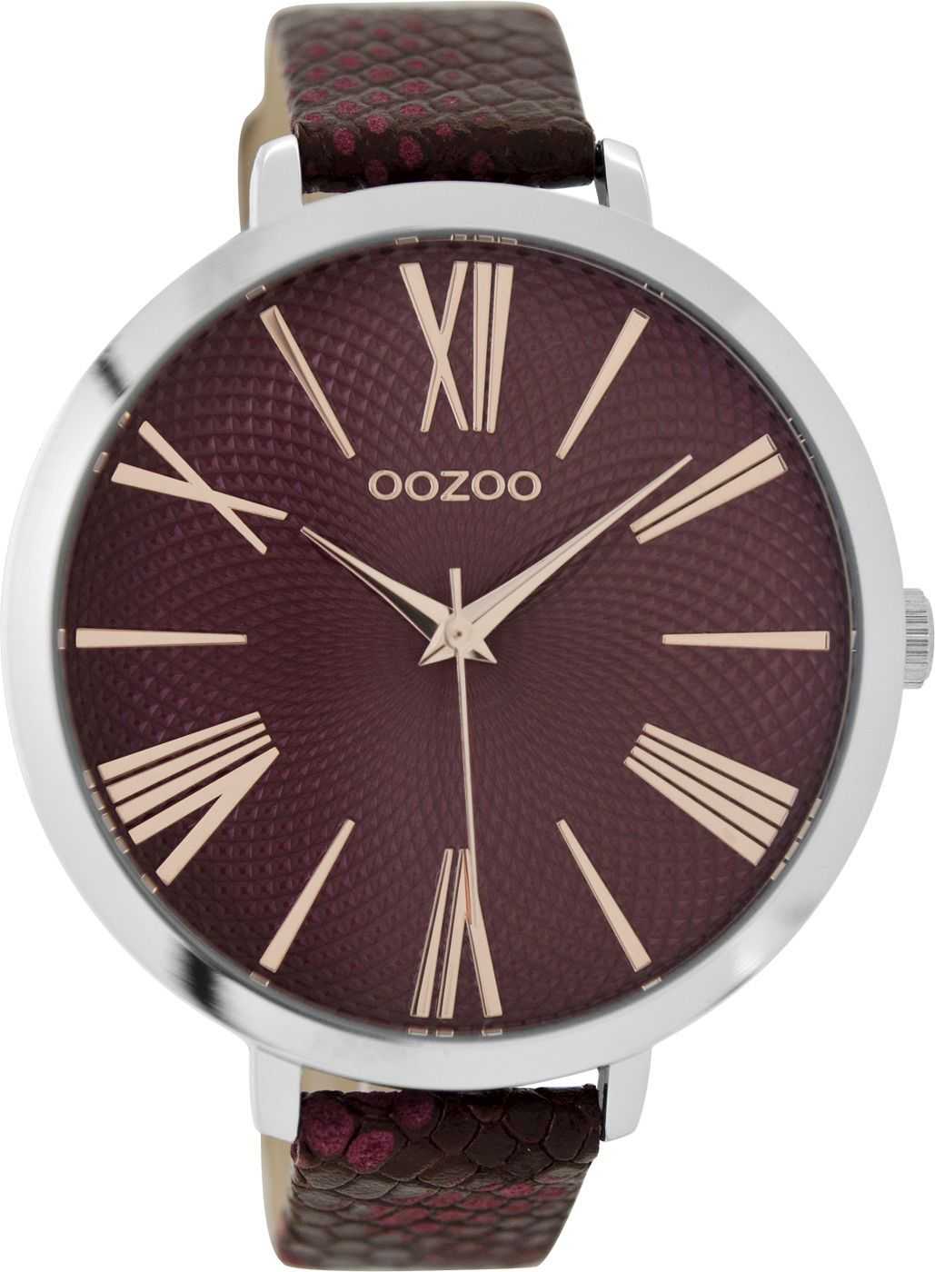 C9171 Oozoo Snake Look XXL Damenuhr C9171 Weinrot Mandala Zifferblatt Lederband 48 mm