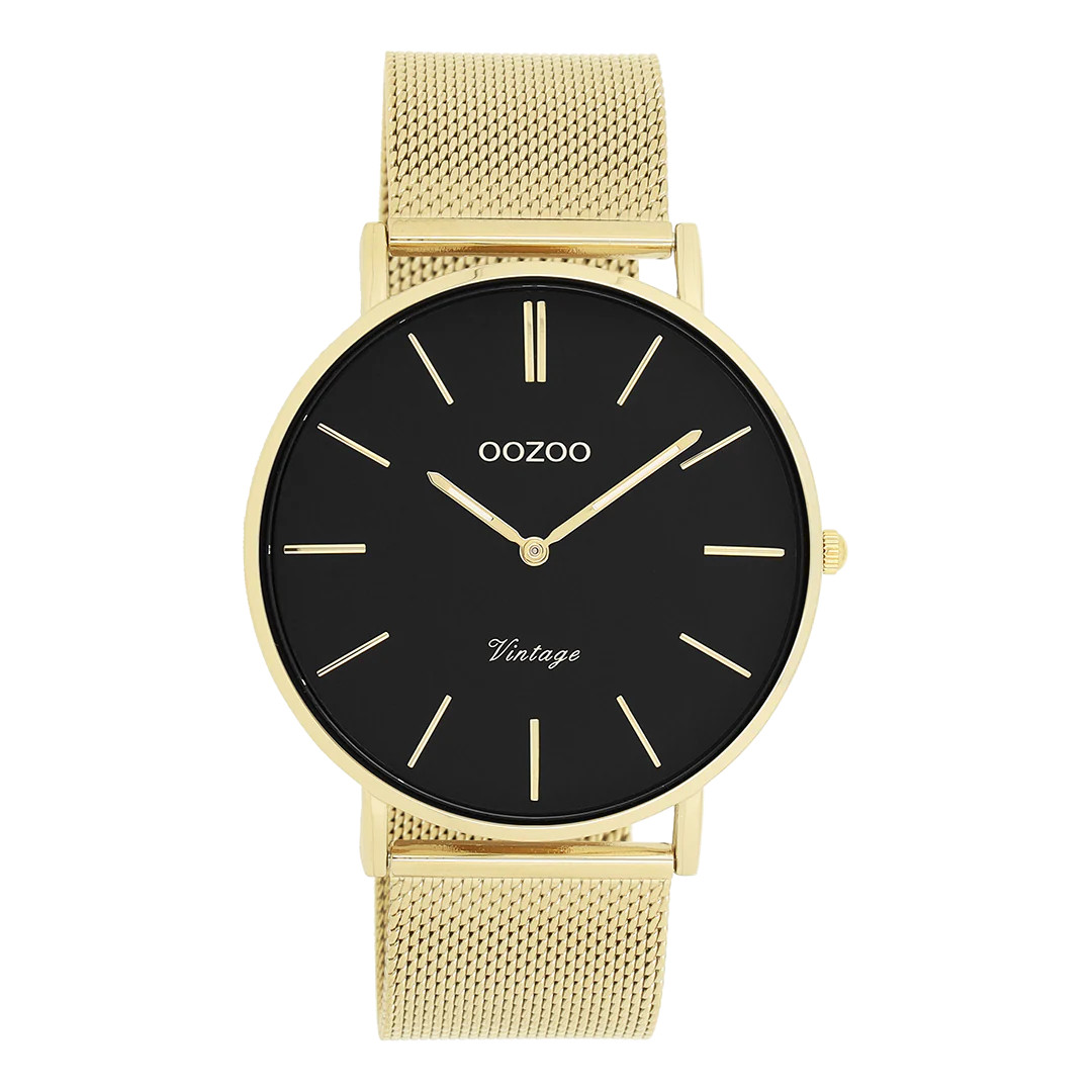 Oozoo Herrenuhr C9912 Schwarz Milanaiseband IP-Gold 44 mm