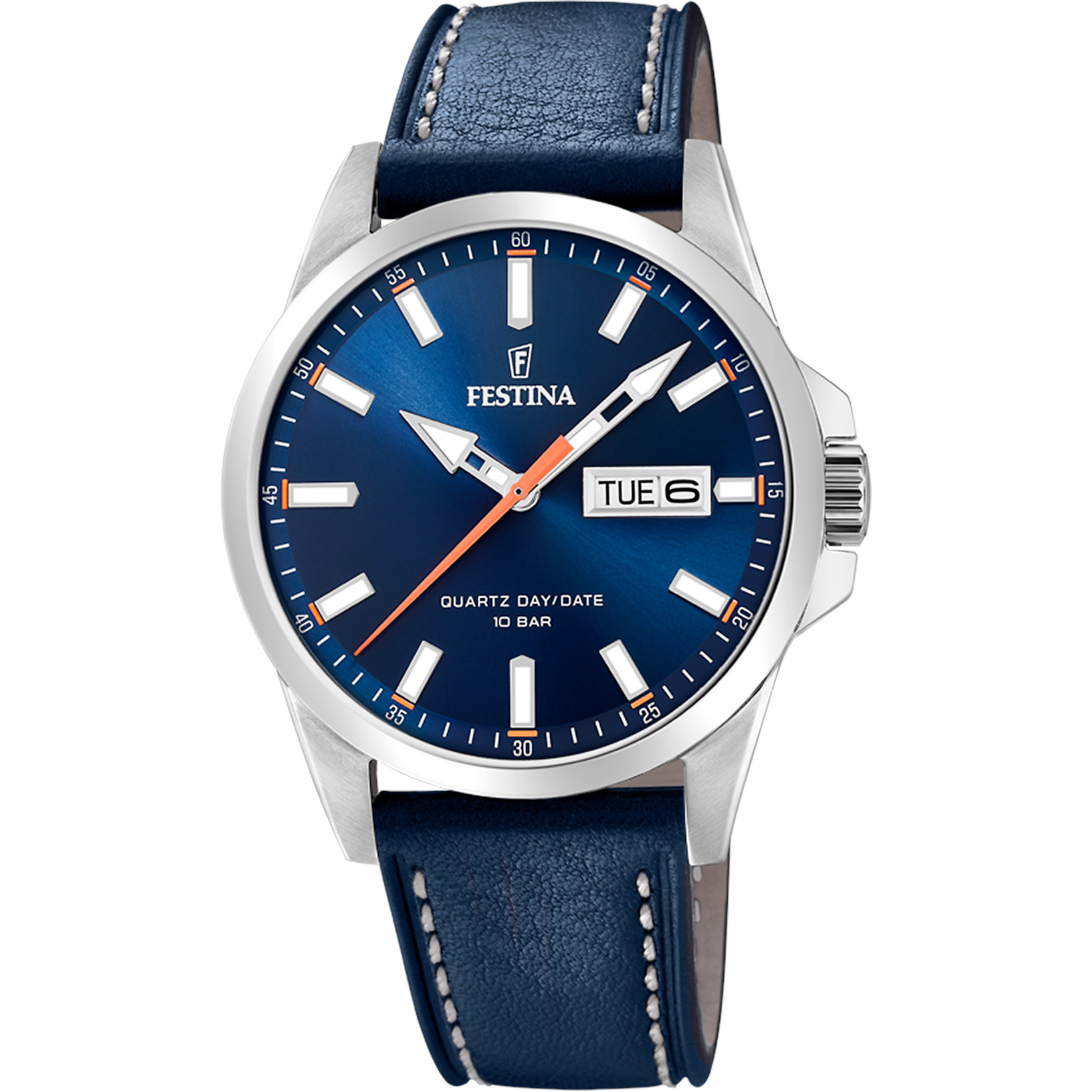 Festina Herrenuhr F20358-3 Blau Lederband 41 mm
