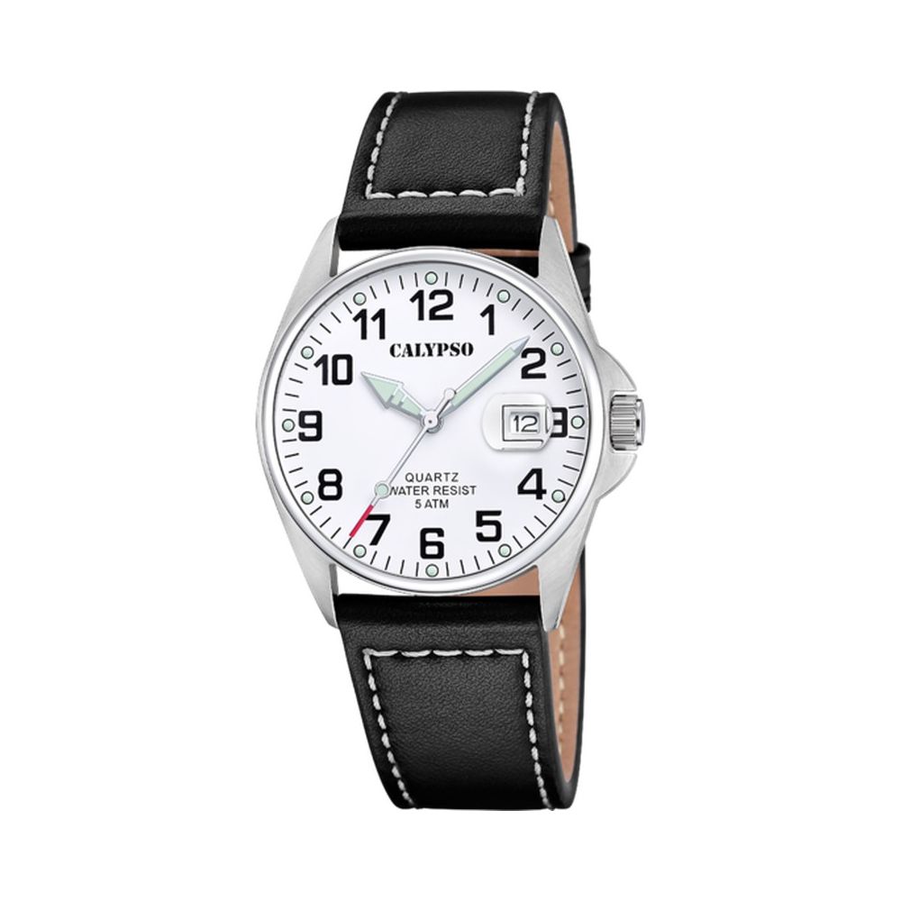 Calypso Basic Herrenuhr K5870-1 Weiss Lederband Schwarz 40,2 mm Calypso Basic Herrenuhr K5870-1 Weiss Lederband Schwarz 40,2 mm