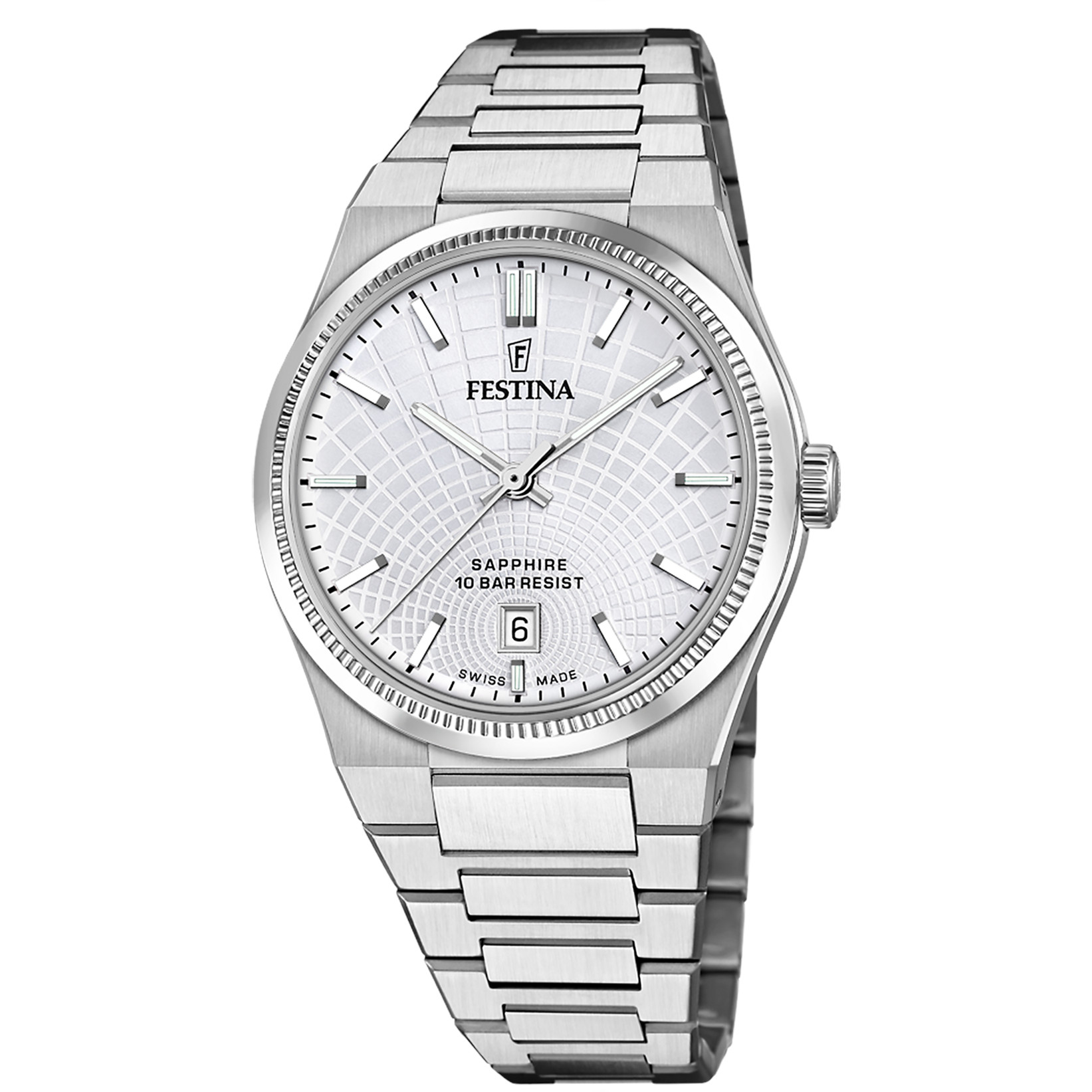 Festina Swiss Made Herrenuhr F20051-1 Silber Edelstahlband 40 mm