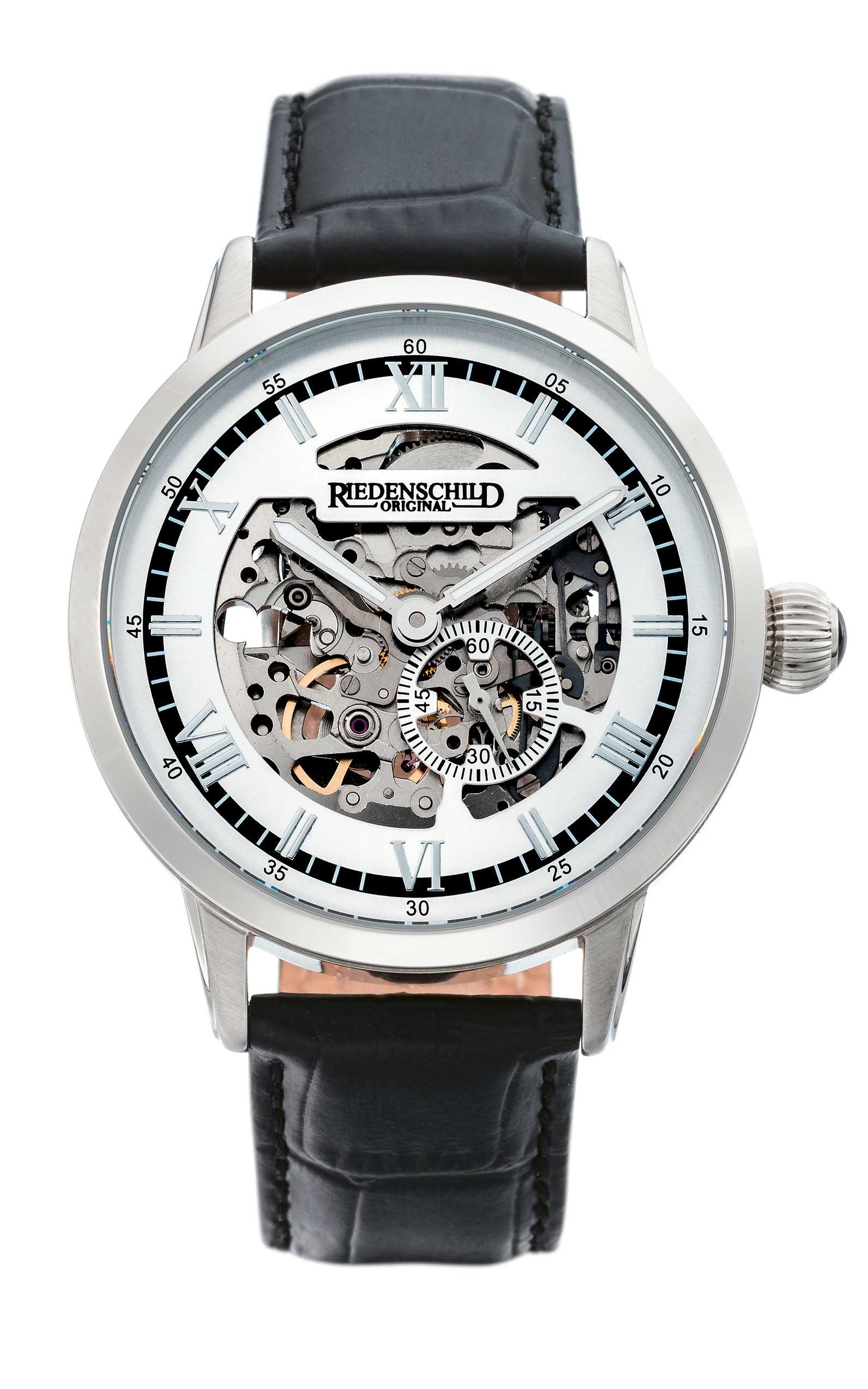 Riedenschild RS7600-02 Skelettuhr Automatikuhr Miyota 8N40 Lederband silb. 42 mm
