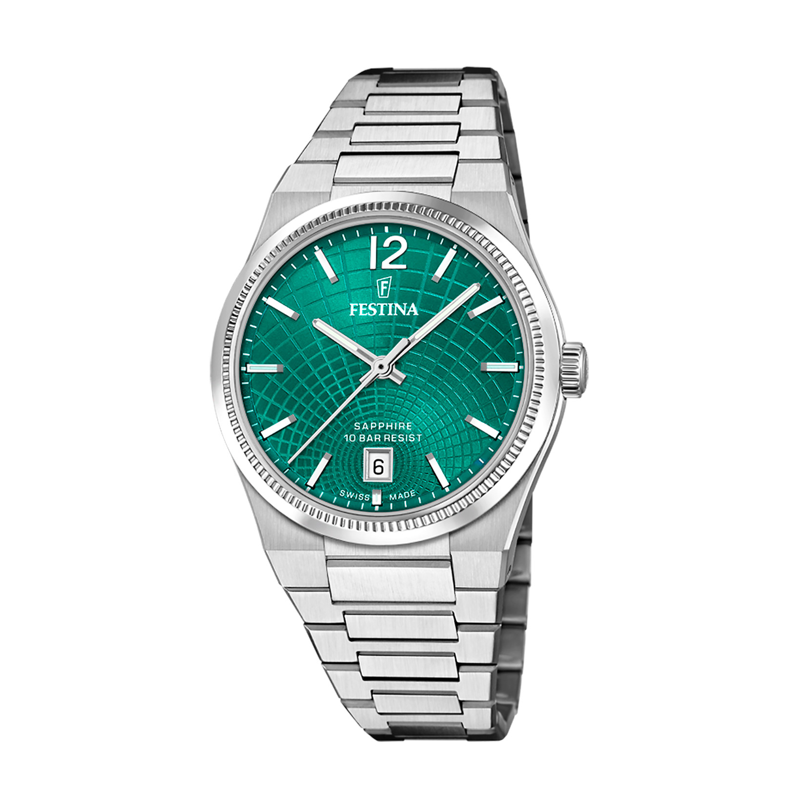 Festina Swiss Made Damenuhr F20052-6 Grün Edelstahlband 35 mm