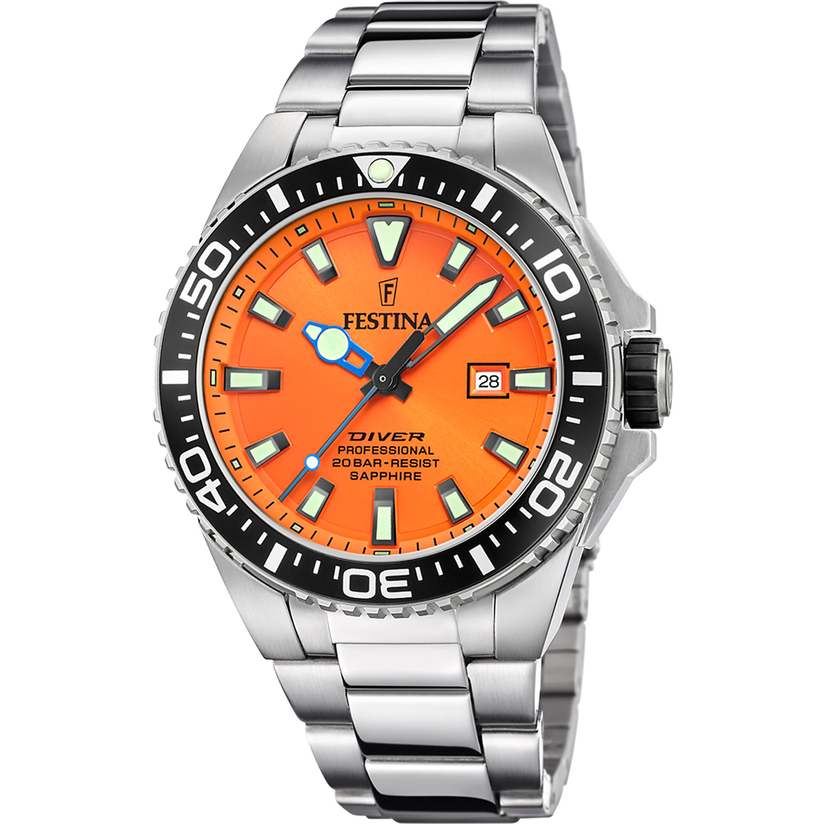 Festina Taucheruhr F20663-4 Orange Edelstahlband 45,7 mm