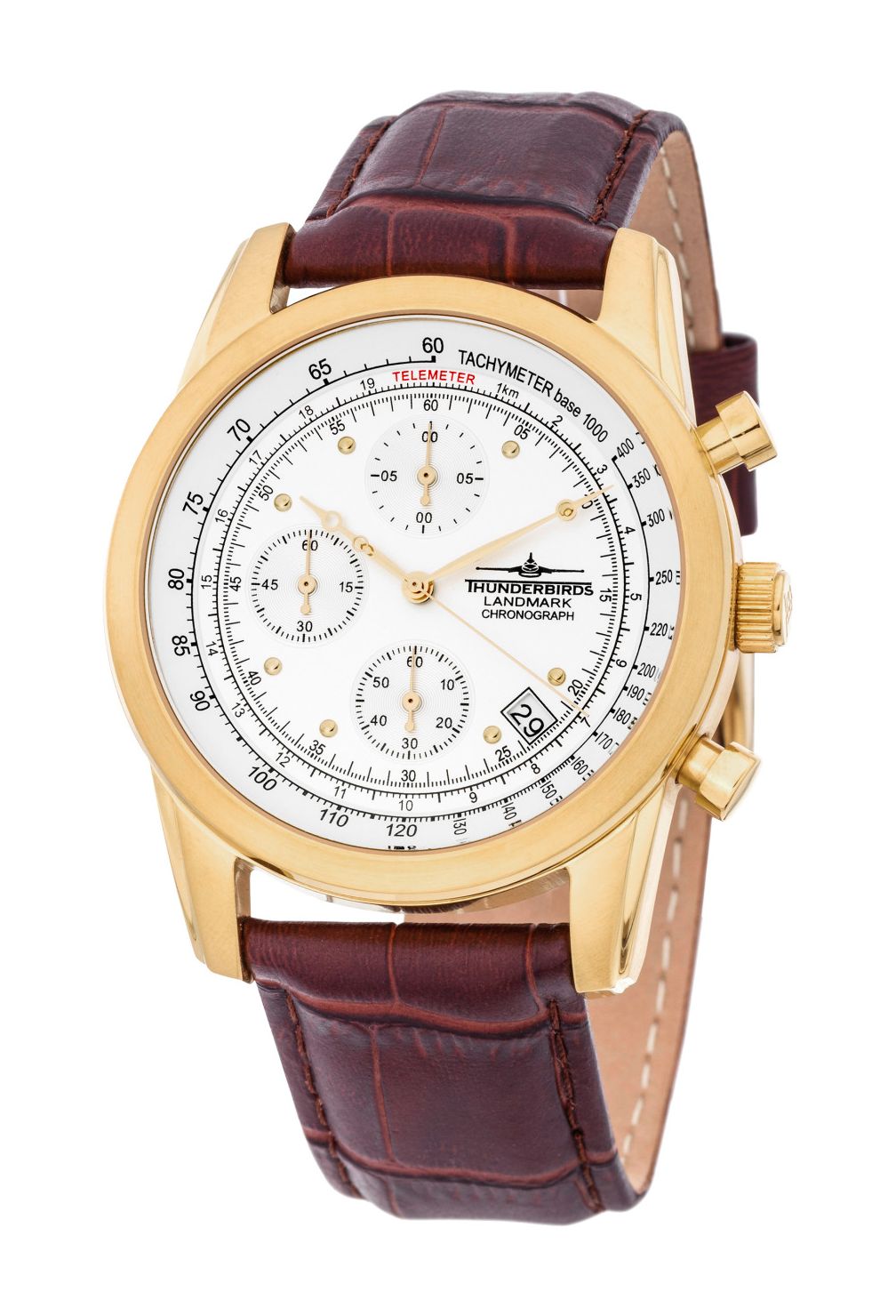 Thunderbirds Chronograph TB1001-04 IP-Gold Lederband Braun 42 mm