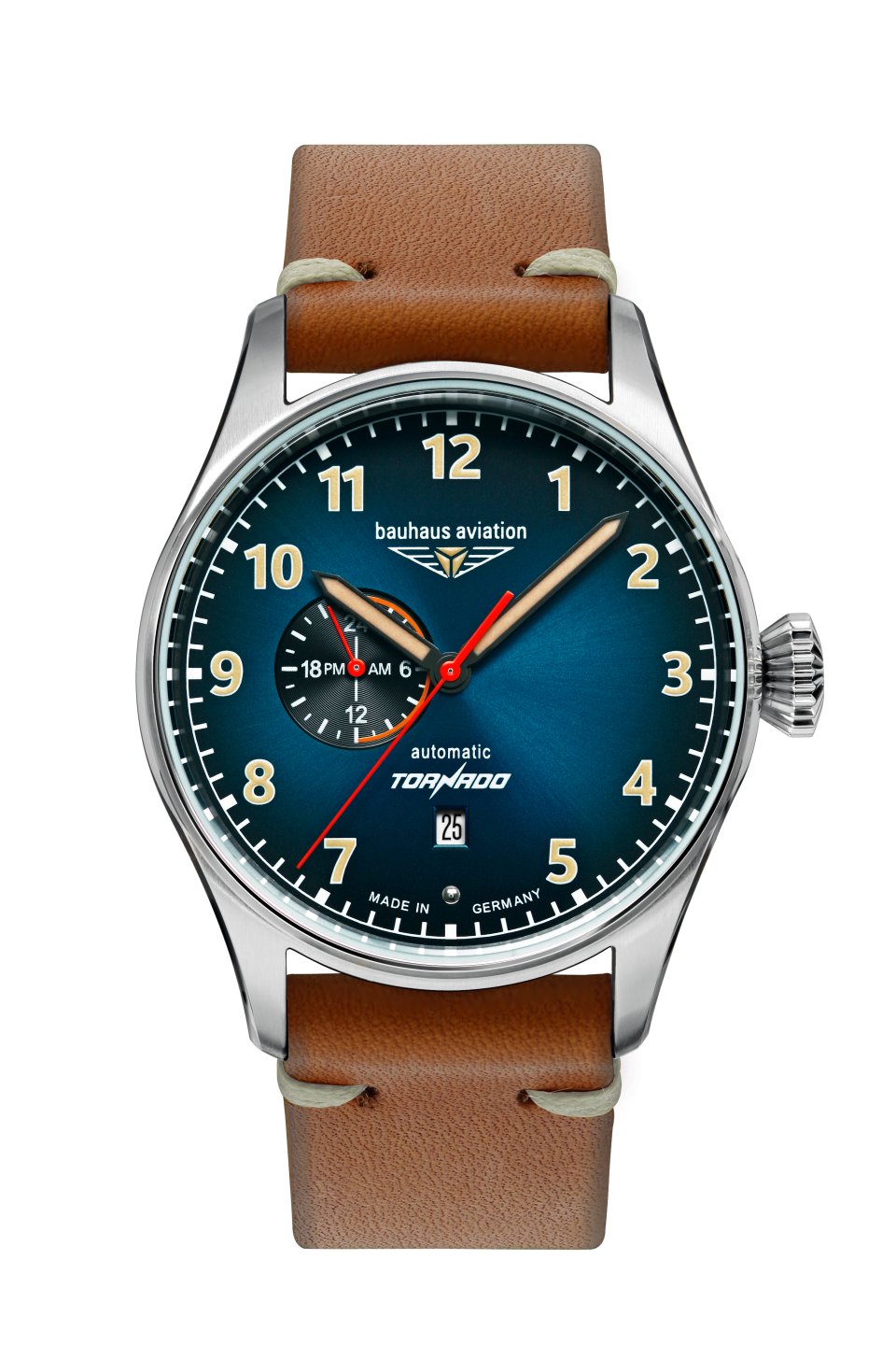 Bauhaus Aviation Tornado 2764-3 Automatikuhr Blau Lederband Braun 42 mm Bauhaus Aviation Tornado 2764-3 Automatikuhr Blau Lederband Braun 42 mm