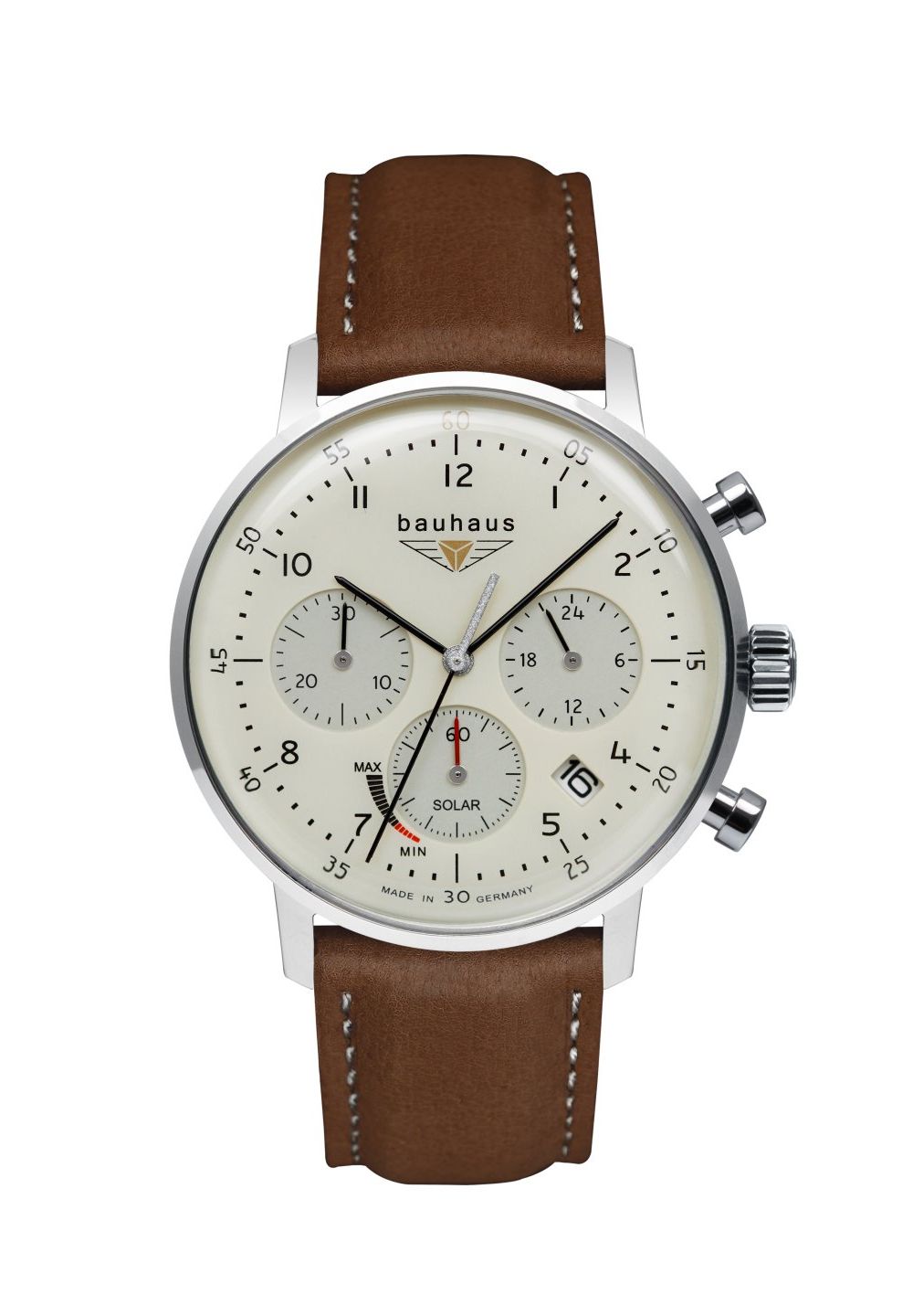 Bauhaus 2086-5 Solaruhr Herrenuhr Beige Lederband Braun 41 mm Bauhaus 2086-5 Solaruhr Herrenuhr Beige Lederband Braun 41 mm
