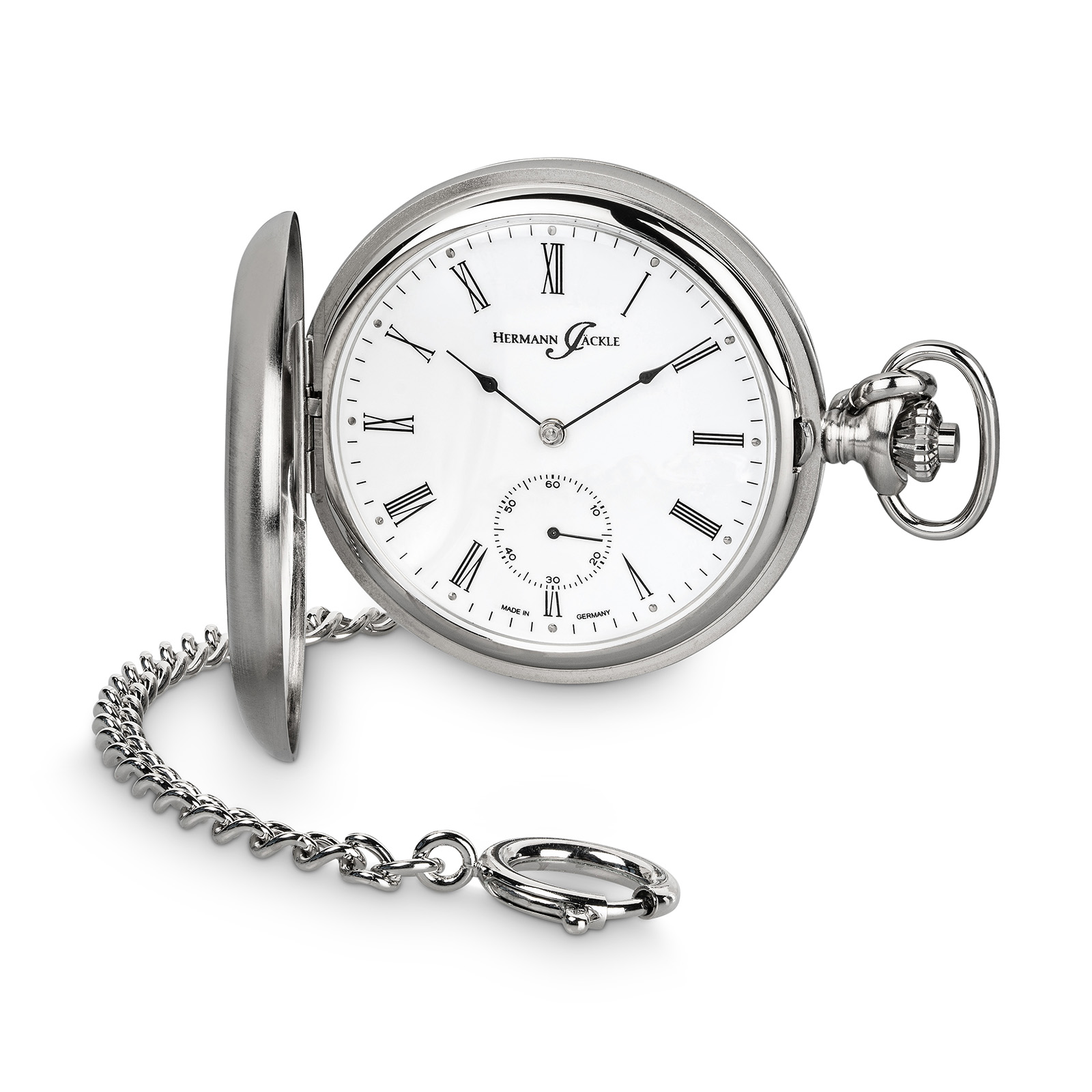 Hermann Jäckle Triberg Taschenuhr Handaufzug Mineralglas Kette Reiseetui 50 mm