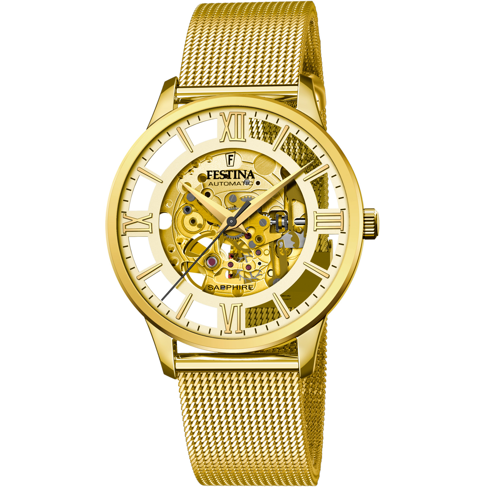 Festina Automatikuhr Skelettiert F20667-1 IP-Gold Edelstahlband 41,5 mm