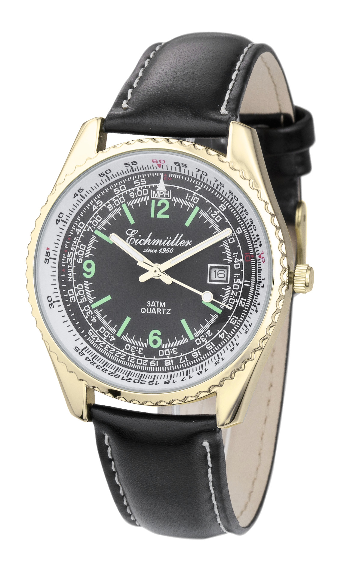 Eichmüller RE1167 Sportliche Herrenuhr Schwarz IP-Gold 40 mm