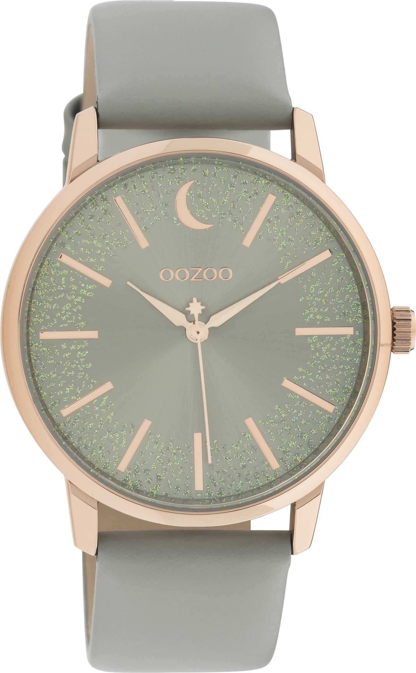 C11040 Oozoo Damen Uhr C11040 Armbanduhr Grau Rose Glitzer-Zifferblatt Lederband 40 mm