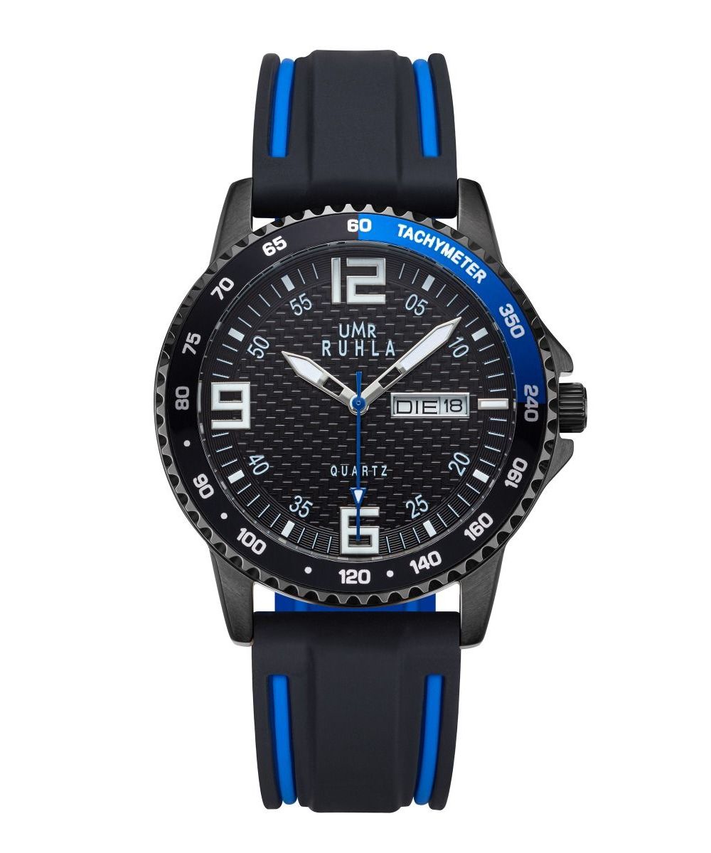UMR Ruhla Sport Herrenuhr 39008 Silikonband Schwarz/Blau 40 mm