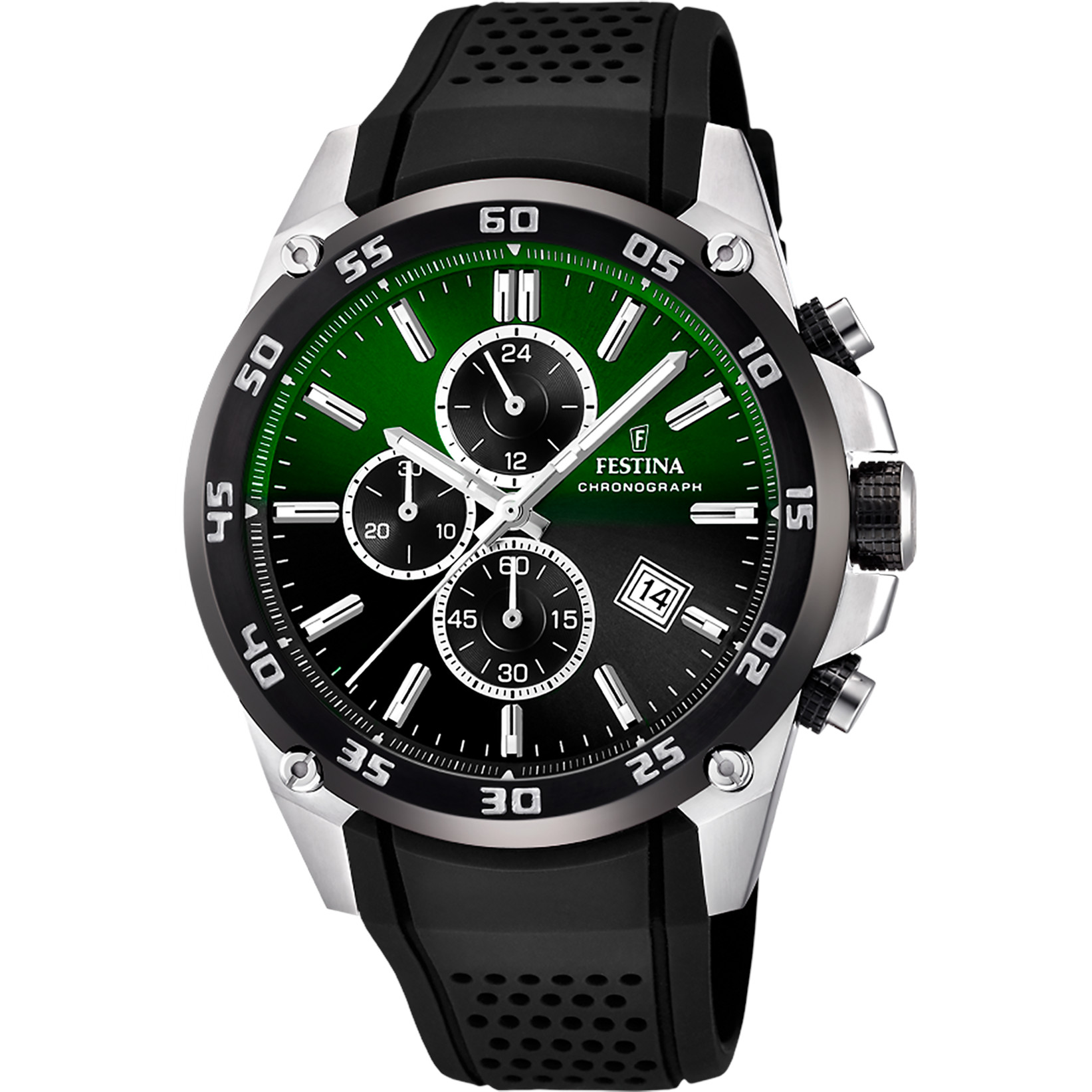 Festina Chronograph F20330-B Grün Silikonband Schwarz 47 mm