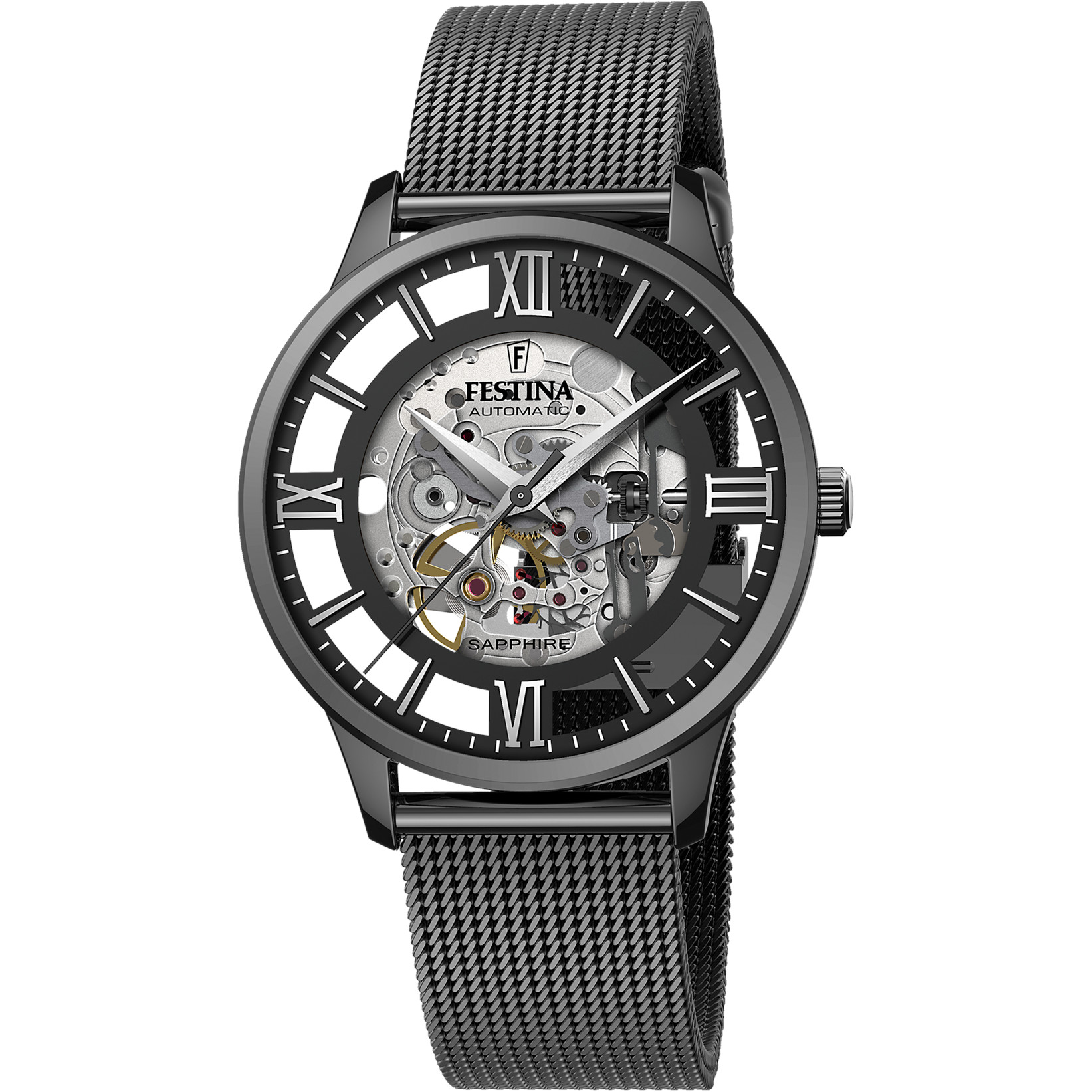 Festina Automatikuhr Skelettiert F20535-1 Schwarz Edelstahlband 41,5 mm