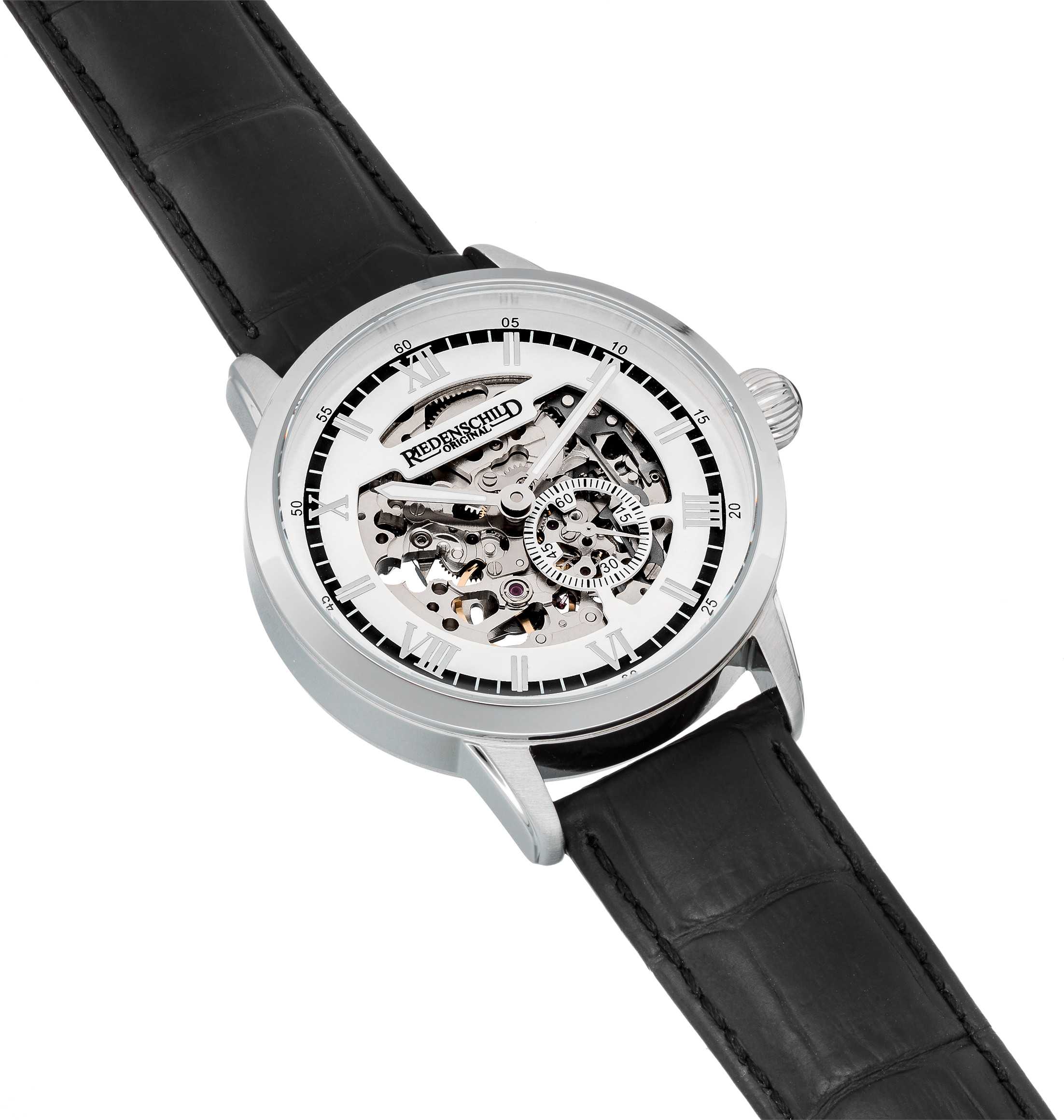 Riedenschild RS7600-02 Skelettuhr Automatikuhr Miyota 8N40 Lederband silb. 42 mm