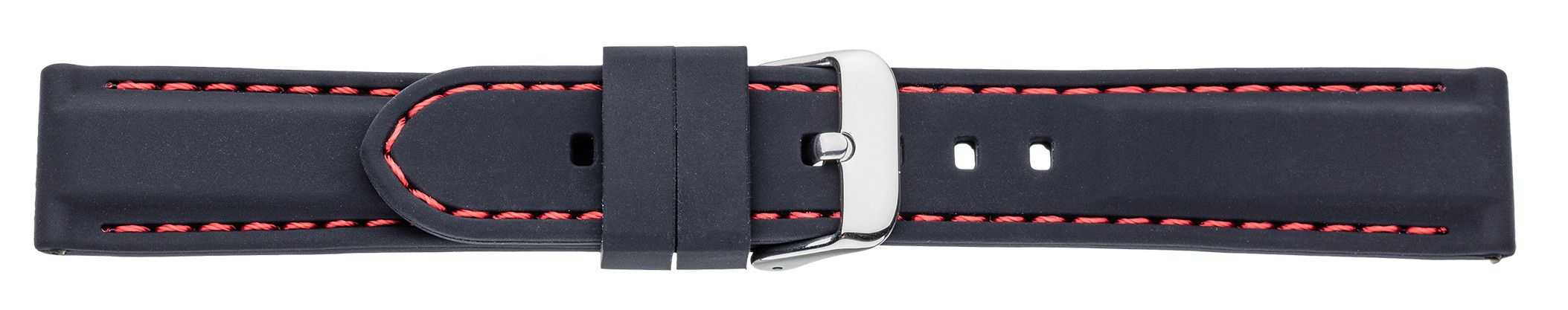 0554 Eichmüller Silikon-Armband schwarz mit roter Naht und Dornschließe 22 mm