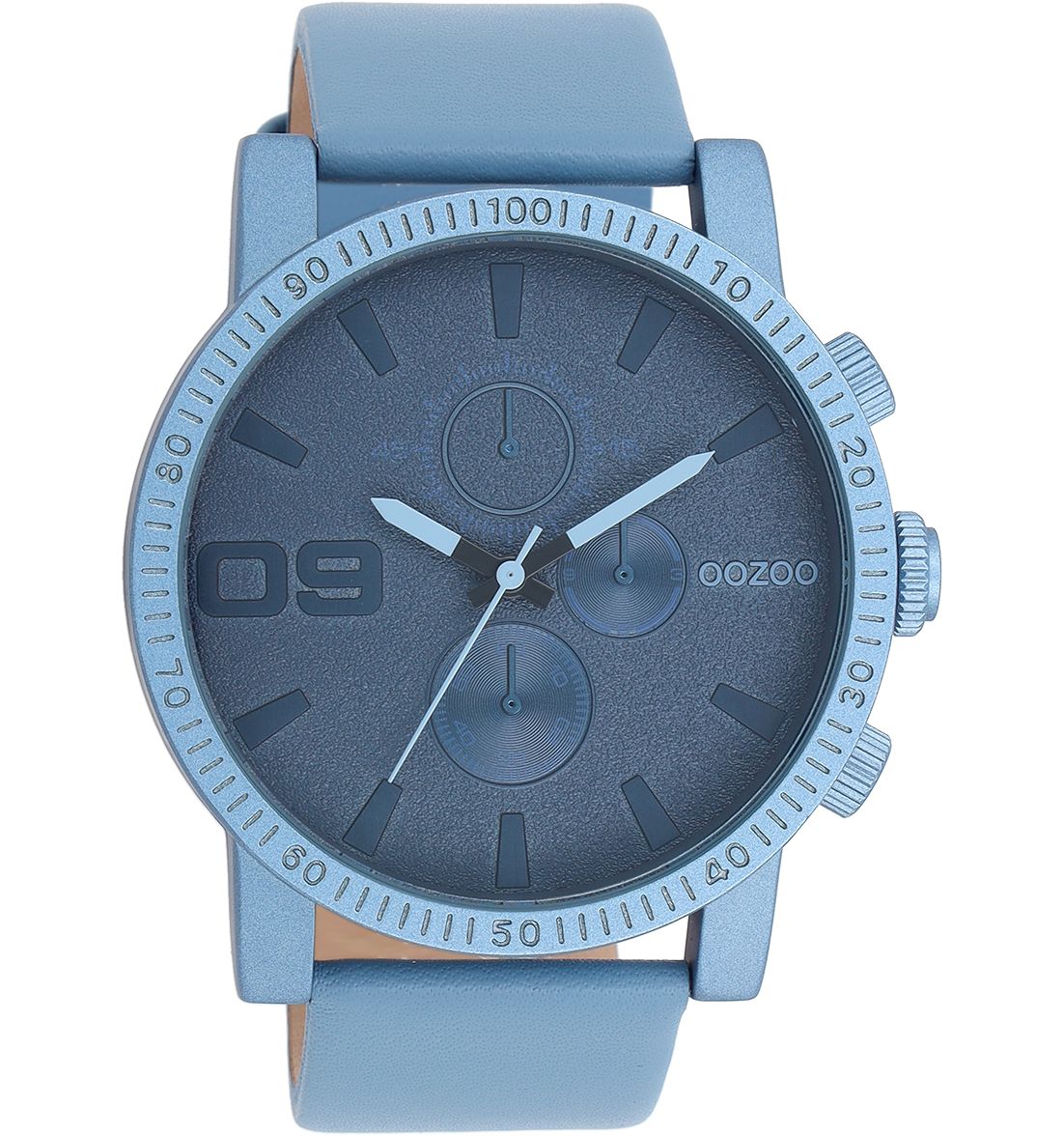 Oozoo XXL Herrenuhr Chronolook C11216 Hellblau Lederband 48 mm