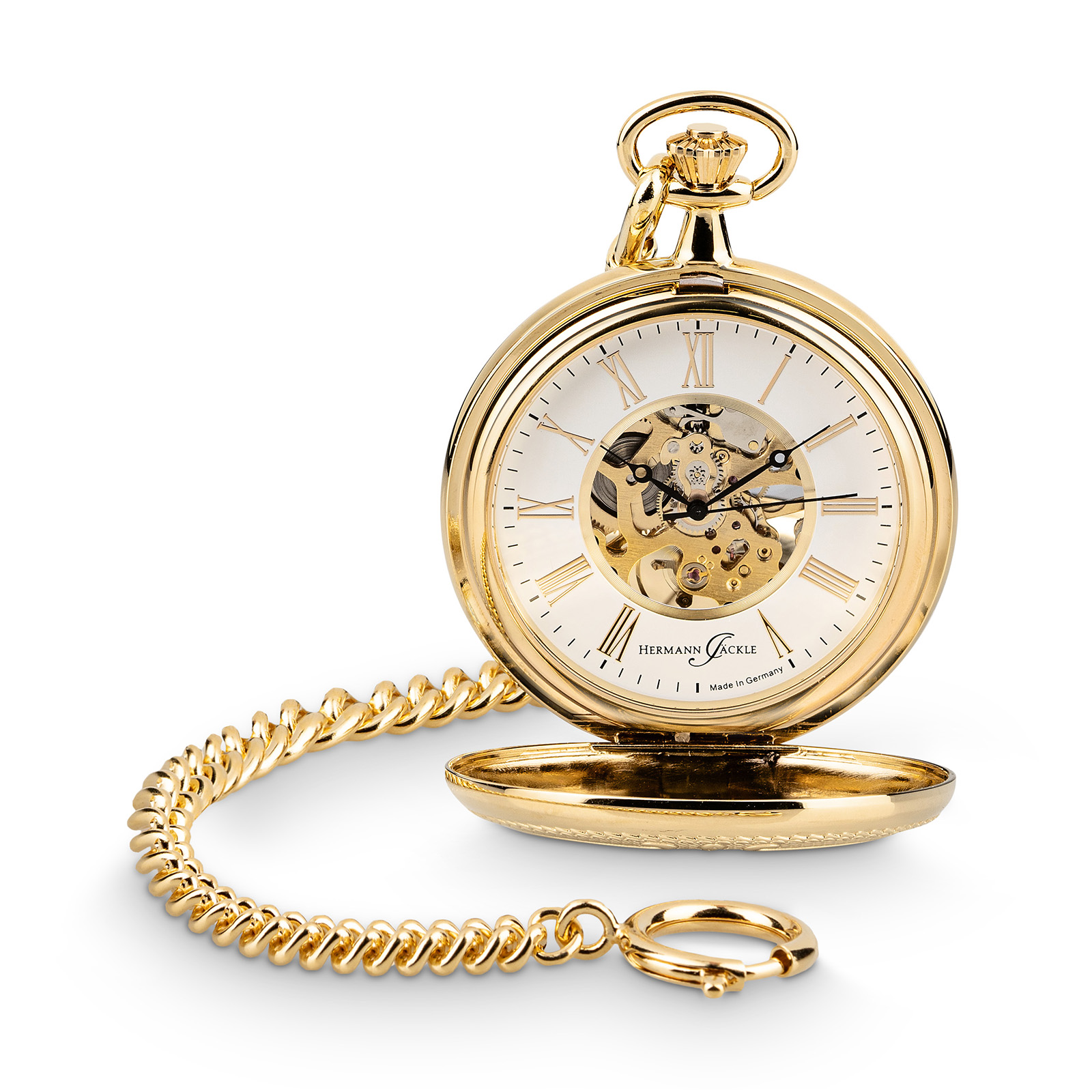 Hermann Jäckle Wien Vergoldet Skelett Taschenuhr Handaufzug Kette Reiseetui 50 mm