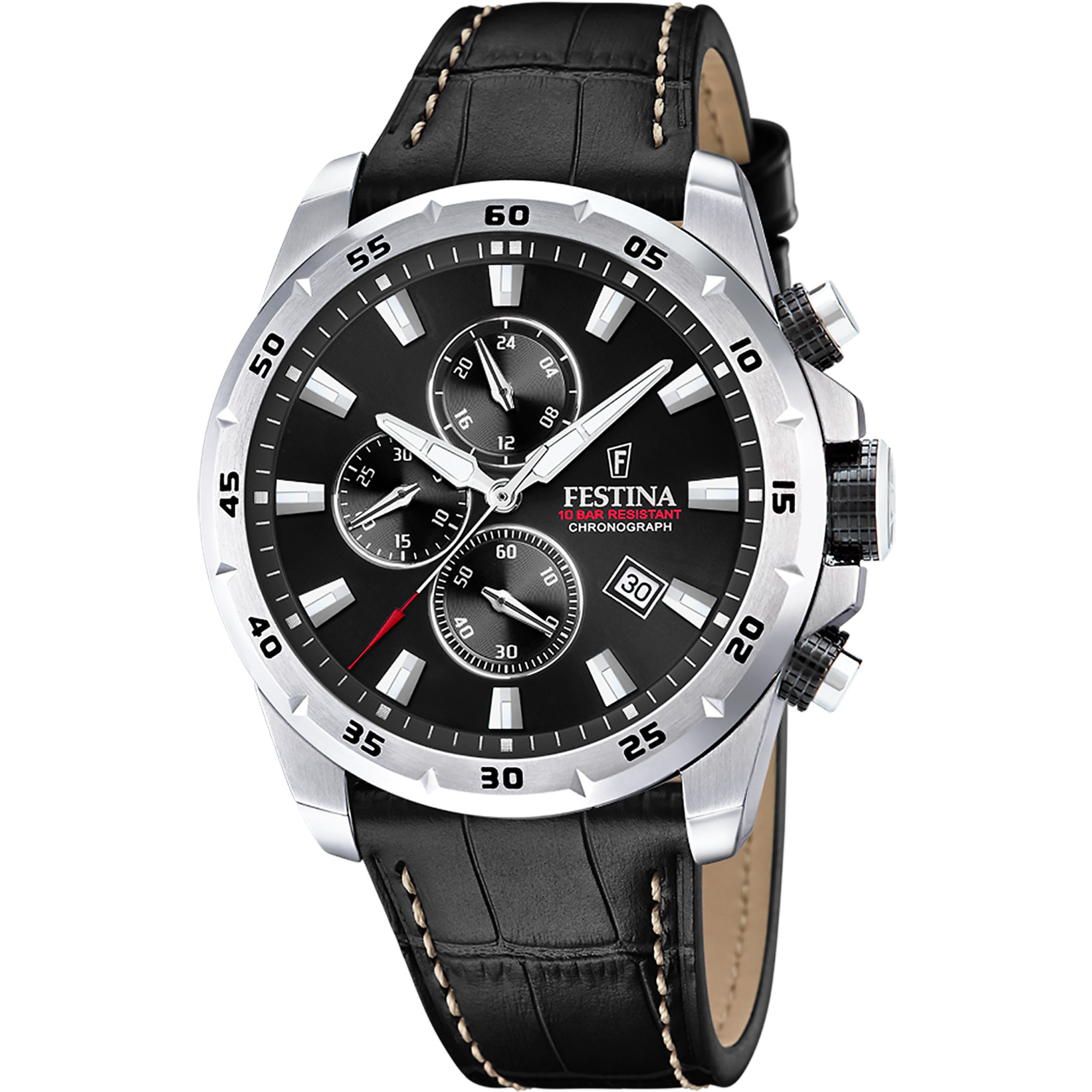 Festina Chronograph F20692-4 Schwarz Lederband 45 mm