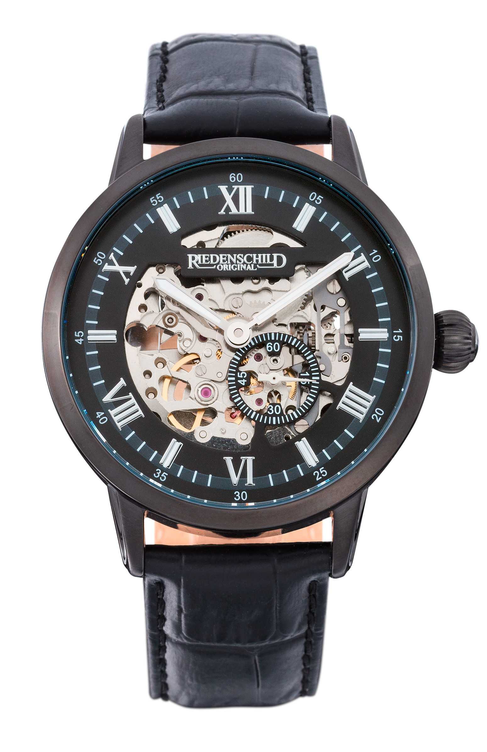 Riedenschild RS7600-03 Skelettuhr Automatikuhr Miyota 8N40 Lederband schw.-schw. 42 mm