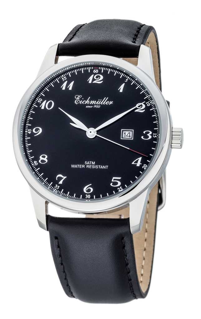 Eichmüller Herrenuhr RE1059 silberfarben-schwarz Lederband 42 mm