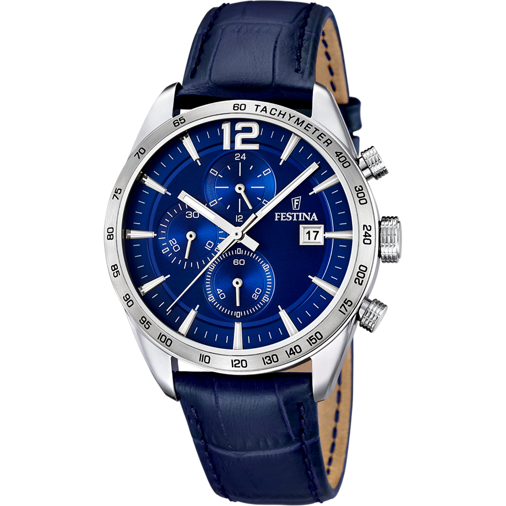 Festina Chronograph F16760-3 Blau Lederband 43,5 mm