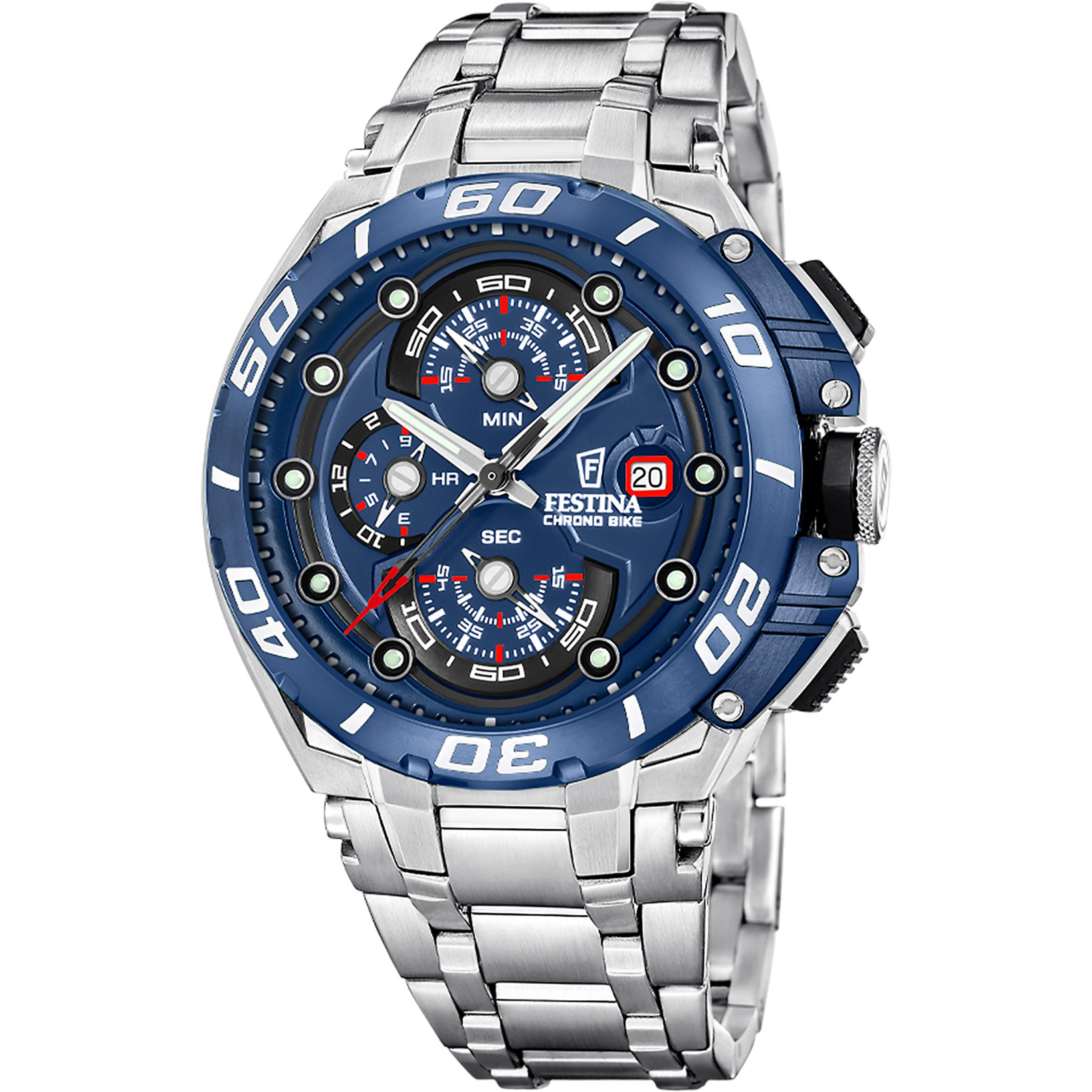 Festina Chrono Bike Chronograph F20754-4 Blau Edelstahlband 46 mm